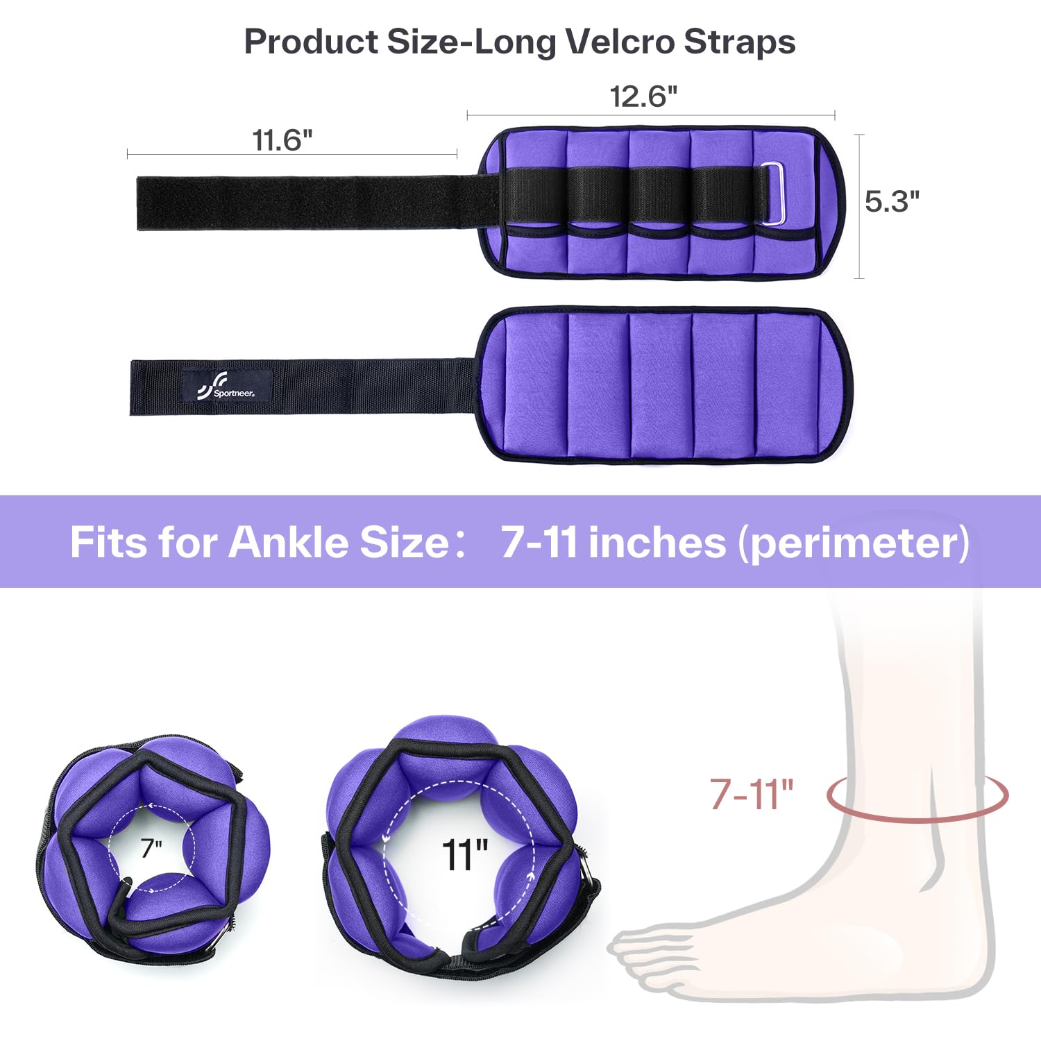 Sportneer Adjustable Ankle Weights 7 lbs/Pair - Secure Strap Leg Weights for Strength Training, Yoga, Running & Workouts - Ideal for Gym, Home Fitness, Physical Therapy & Rehabilitation Exercises