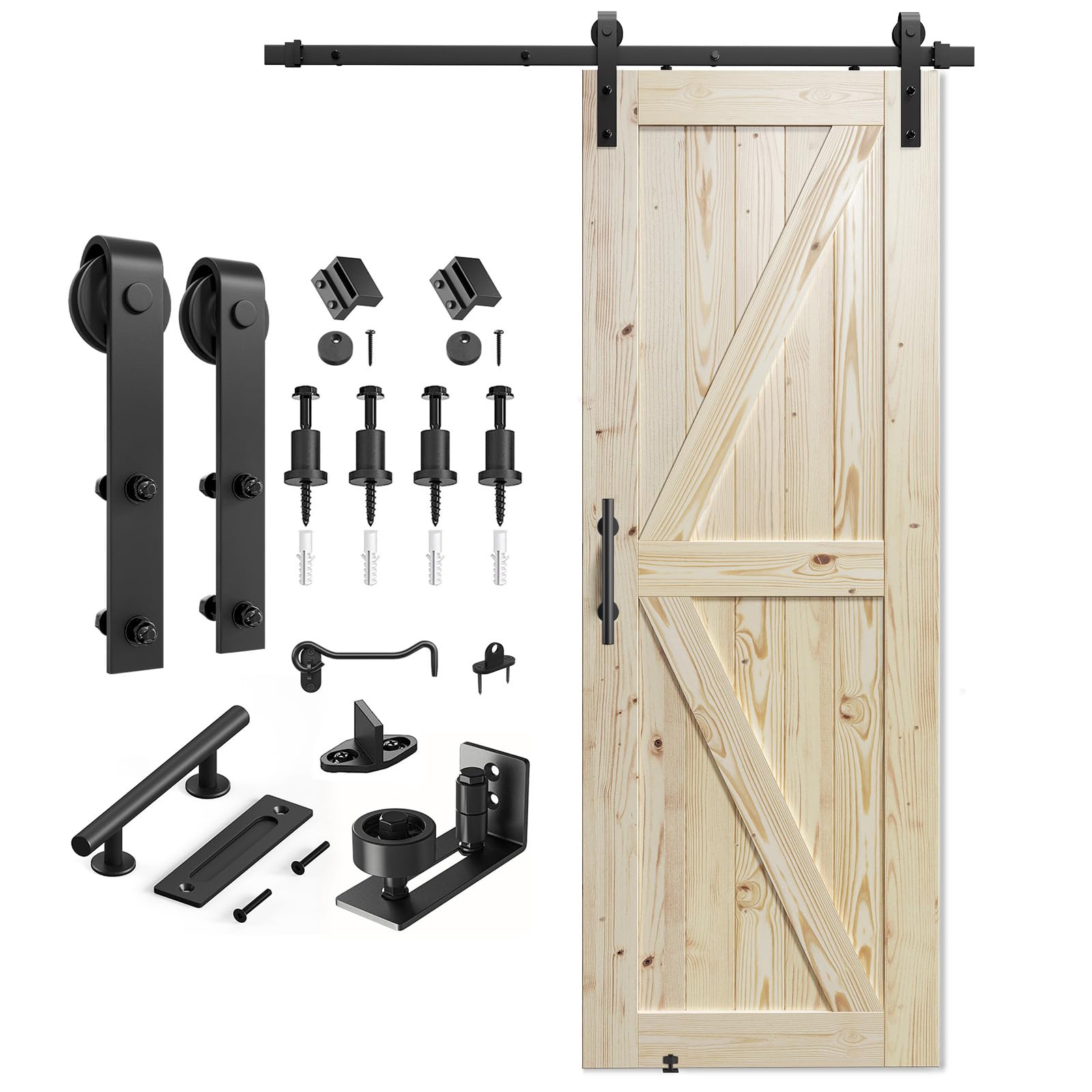 SMARTSTANDARD 30x84 Inch Solid Spruce Wood Sliding Barn Door with 5ft Hardware Kit - Unfinished, DIY, Stainable for Bedroom, Closet & Farmhouse Style Decor