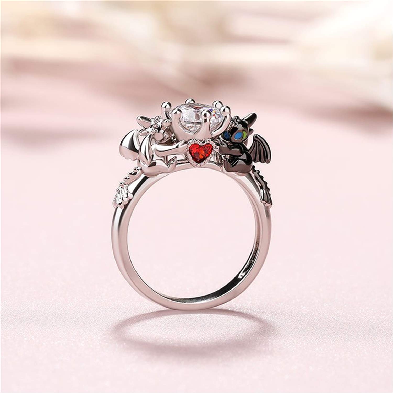 Jeulia Sterling Silver Dragon Couple Ring for Women - Romantic Round Cut Engagement Wedding Anniversary Gift for Wife Girlfriend (Valentine's Day, Birthday) with Jewelry Box - Perfect for Proposals, Anniversaries & Special Occasions