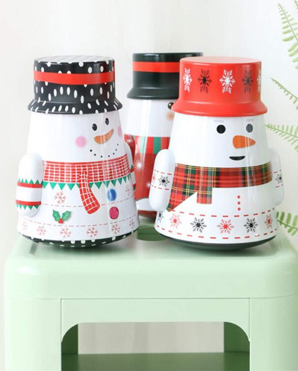 Snowman-Shaped Christmas Cookie Jars with Lids - Empty Food Storage Tins for Cookies, Candy & Chocolate Coins | Holiday Gift Giving & Festive Treat Storage