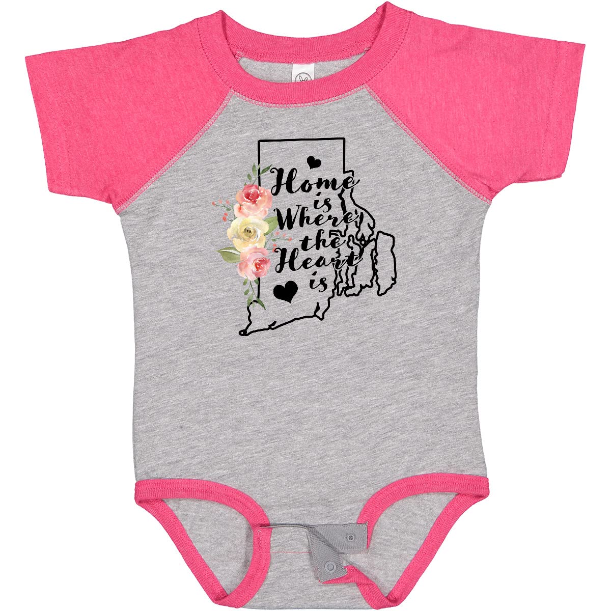 Inktastic Rhode Island Home is Where The Heart is Watercolor Baby Bodysuit - Soft Cotton Infant Onesie for Newborns & Toddlers - Perfect for Family Photos, Holidays & Everyday Wear