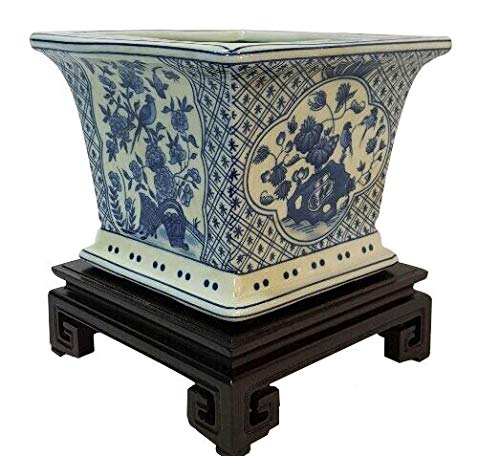 Blue and White Floral Porcelain Square Planter - Indoor & Outdoor Garden Decor for Plants, Flowers, and Home Décor | Perfect for Windowsills, Balconies, and Patios