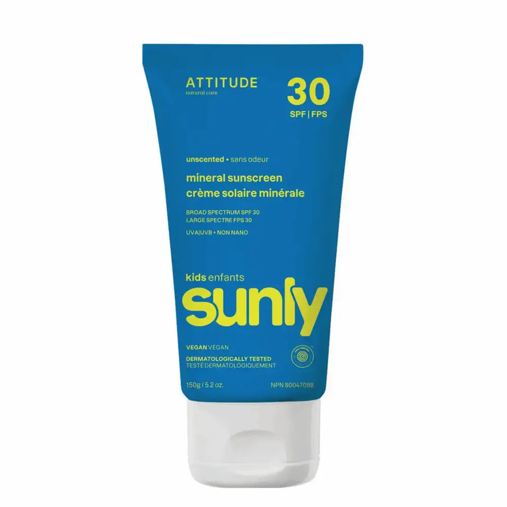 Attitude SPF 30 Baby & Kids Mineral Sunscreen - Fragrance Free, Hypoallergenic, Broad Spectrum UVA/UVB Protection - 150g for Sensitive Skin - Perfect for Beach, Pool & Outdoor Activities