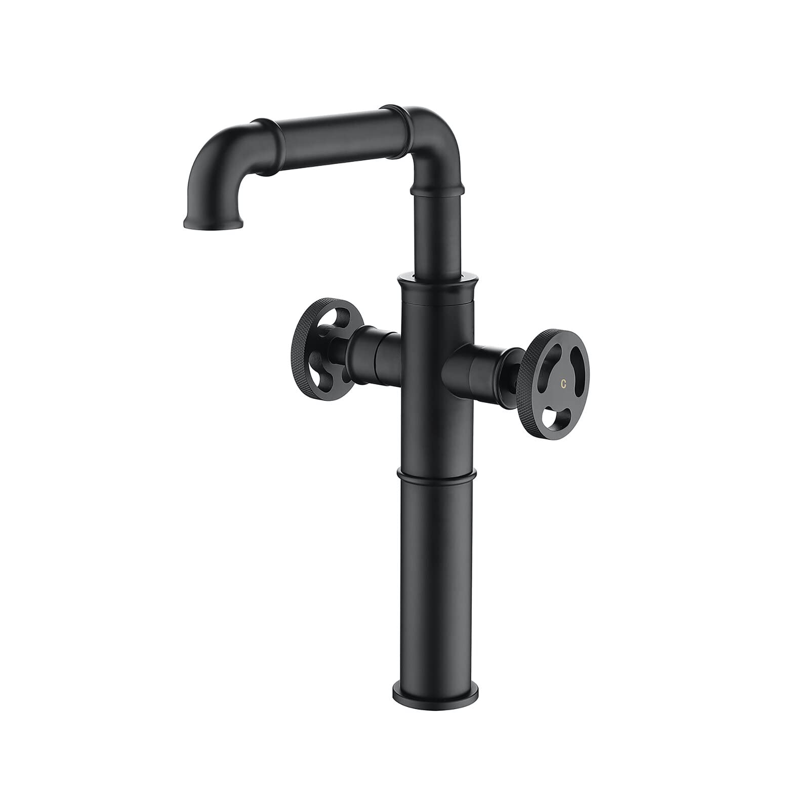 Industrial Style Matte Black Bathroom Faucet - Solid Brass 2-Handle Vessel Sink Faucet with Mixer Tap | Perfect for Modern Farmhouse, Loft & Industrial Bathroom Designs