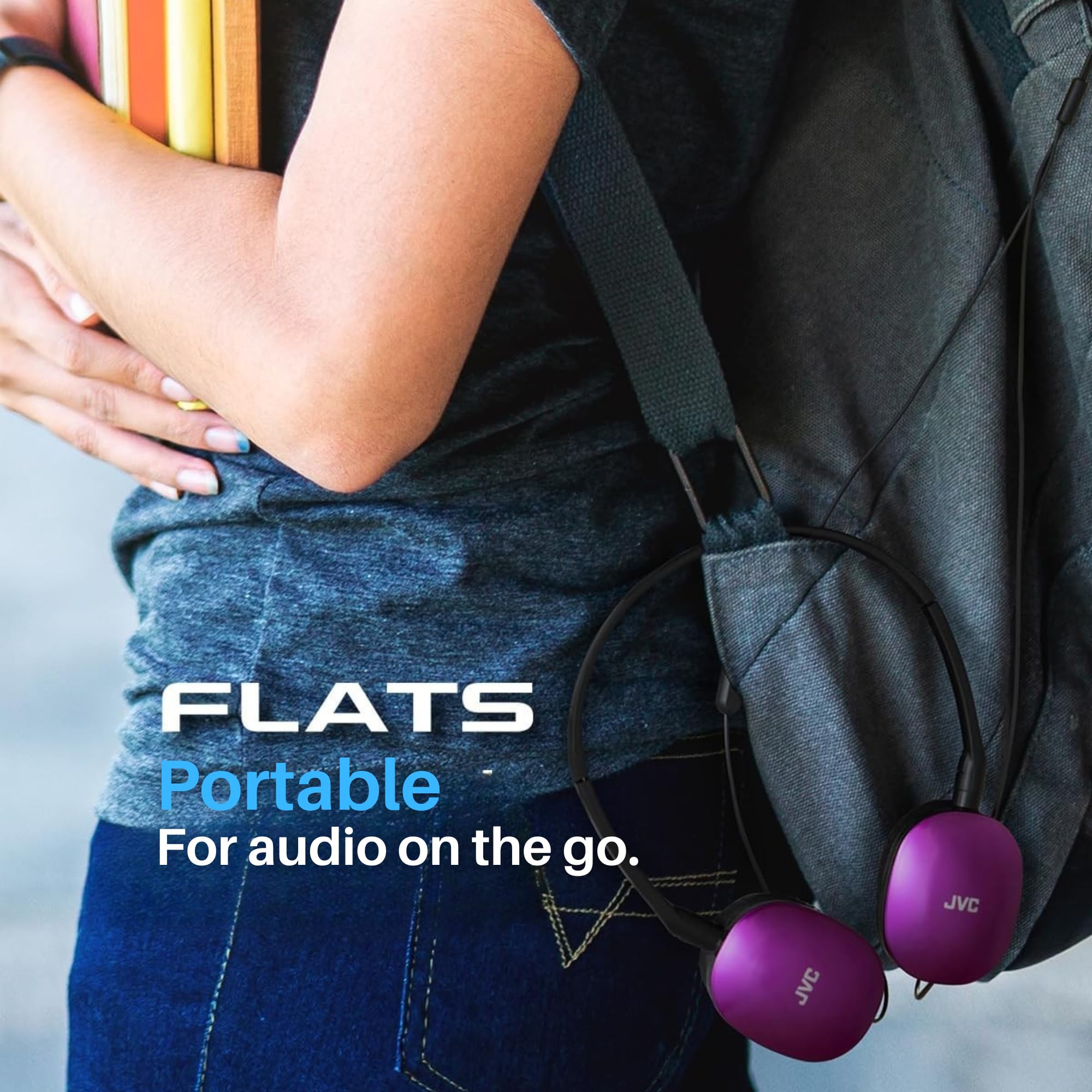 JVC HAS160V Lightweight Flat On-Ear Headphones with 30mm Drivers - Violet Purple | Perfect for Commuting, Travel & Office Use