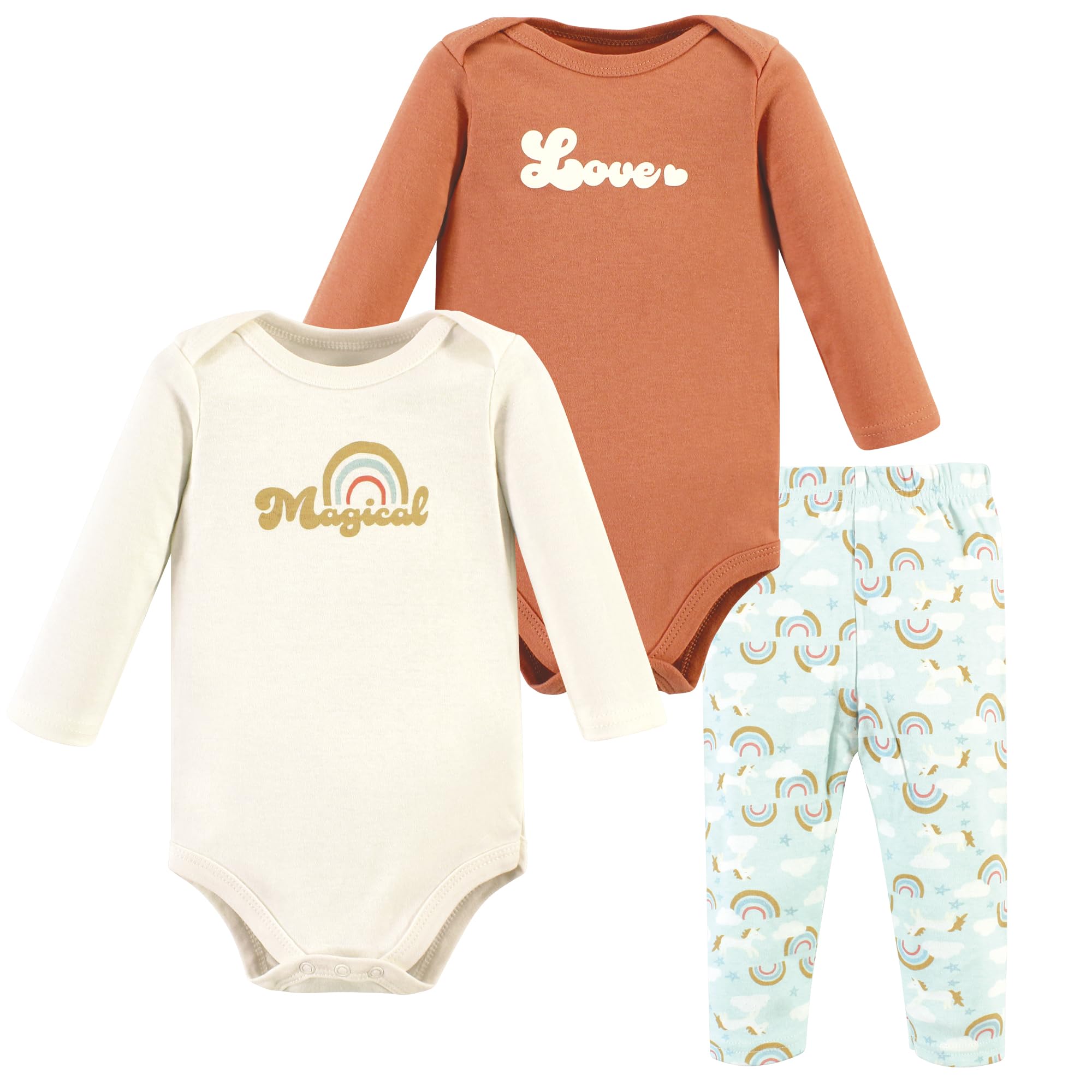 Hudson Baby Unisex Long-Sleeve Bodysuit & Pants Set - Magical Rainbow Print - 9-12 Months - Soft Cotton Baby Outfit for Playtime, Daycare & Photo Shoots