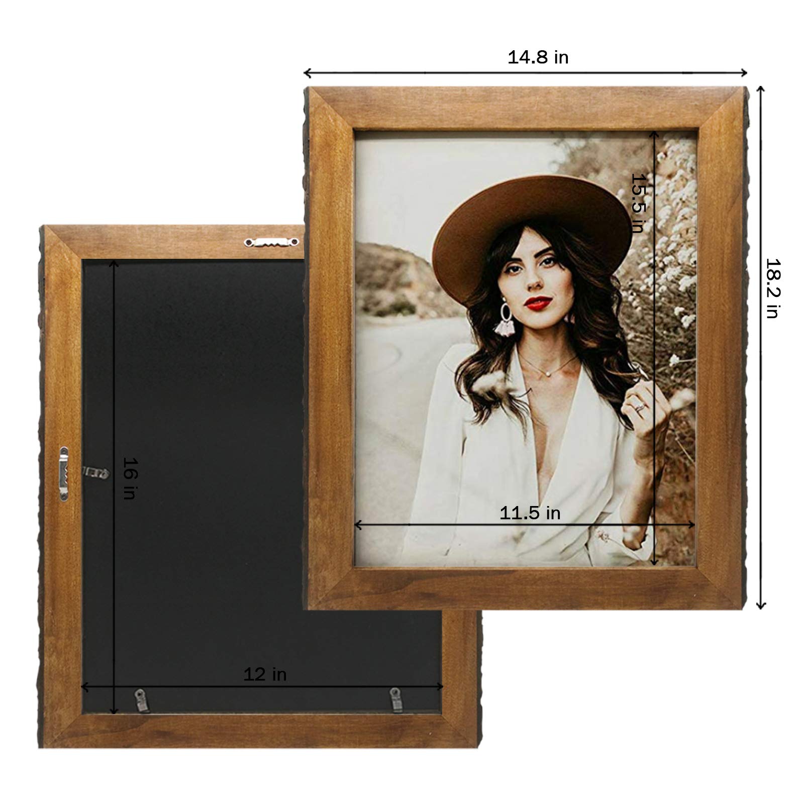 IKEREE 12x16 Rustic Wood Picture Frame with Natural Bark Edges - Brown Wooden Photo Frame for Wall Mounting - Perfect for Home Decor, Living Room, Bedroom, and Office Display