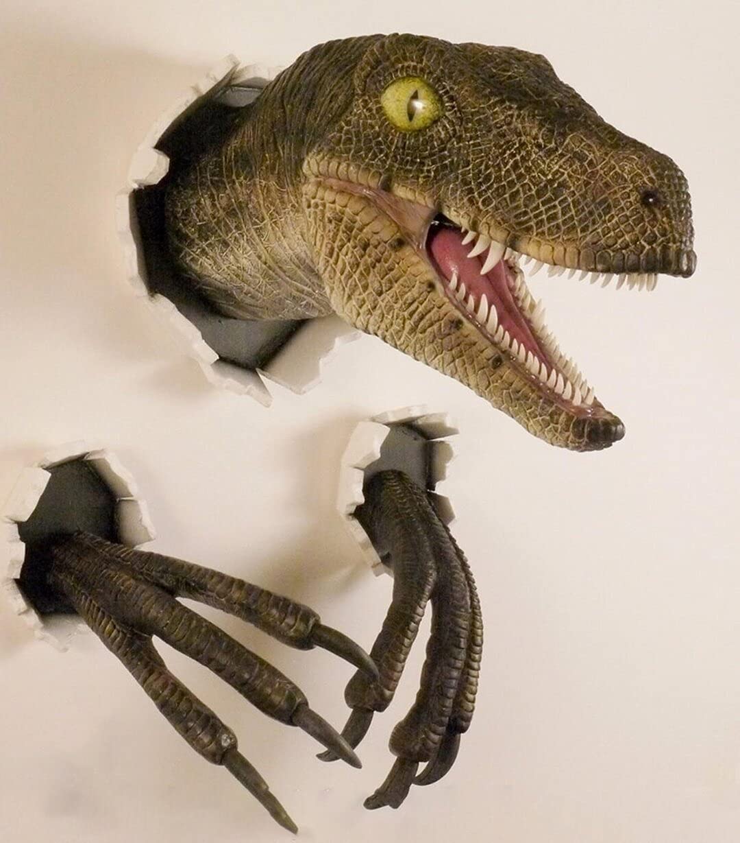 DCSCRFE Velociraptor Dinosaur Head Wall Sculpture - Realistic Resin Wall Mount Decor for Indoor & Outdoor - Perfect for Jurassic Themed Rooms, Dinosaur Parties & Garden Decor