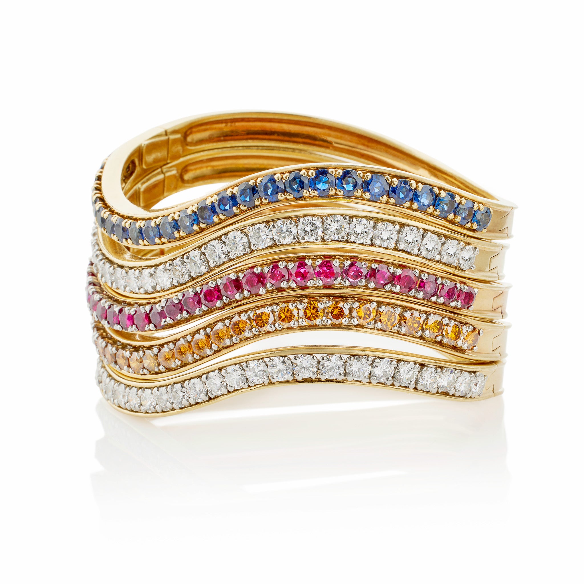 Luxury Five Diamond & Gemstone Set Oscar Heyman Bangle Bracelet for Women | Elegant Jewelry Gift for Weddings, Parties & Special Occasions