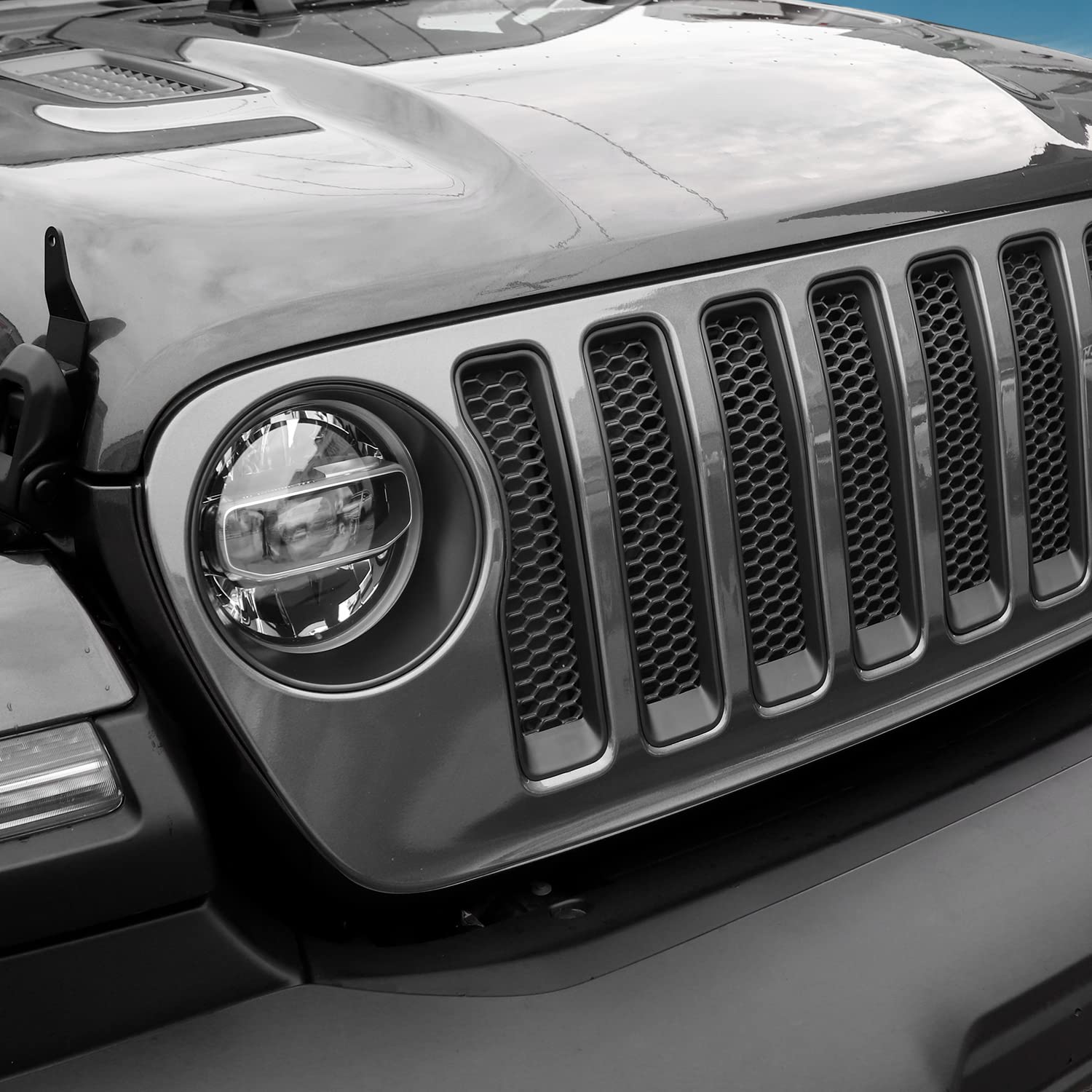 CheroCar Black Mesh Grille Insert & Headlight Turn Signal Cover Trim - Exterior Accessories for 2018-2022 Jeep Wrangler JL - Durable & Stylish Upgrade for Off-Road Adventures