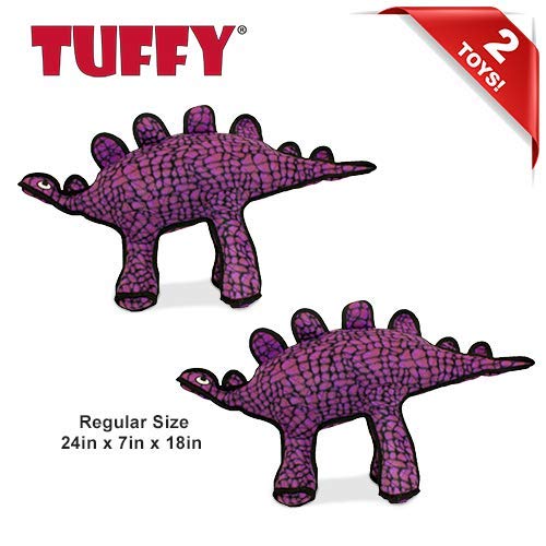 Tuffy Durable Soft Dog Toy - Stegosaurus Dinosaur with Squeakers, Multi-Layer Tough Design for Aggressive Chewers - Interactive Play (Tug, Fetch & Toss) - Machine Washable & Floats - 2 Pack for Large & Small Dogs - Perfect for Indoor/Outdoor Playtime & Training Sessions