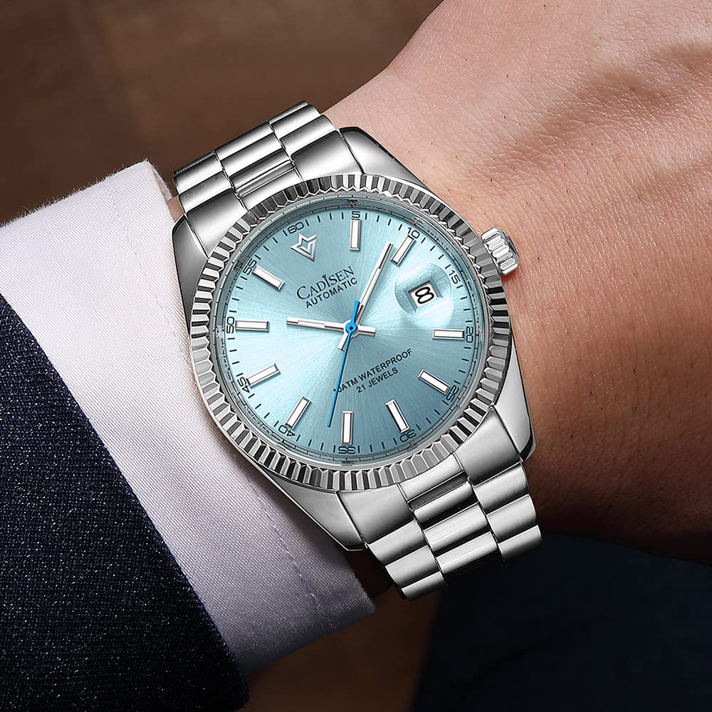 CADISEN Men's Automatic Watch - Sapphire Crystal Luxury Mechanical Wristwatch with Stainless Steel Band, 50M Waterproof, Dress & Casual Timepiece - Perfect for Business, Dating & Formal Occasions