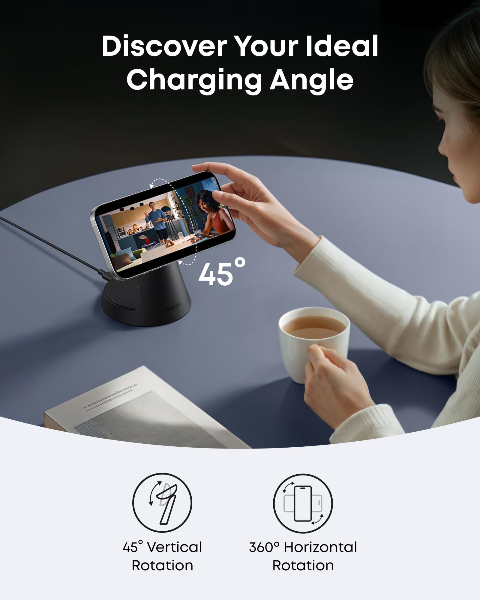 Anker MagGo 3-in-1 Magnetic Wireless Charging Station - Qi2 Certified 15W Fast Charger for iPhone 16/15/14/13/12 Series, Apple Watch & AirPods - Includes Power Adapter | Perfect for Home, Office & Travel Use
