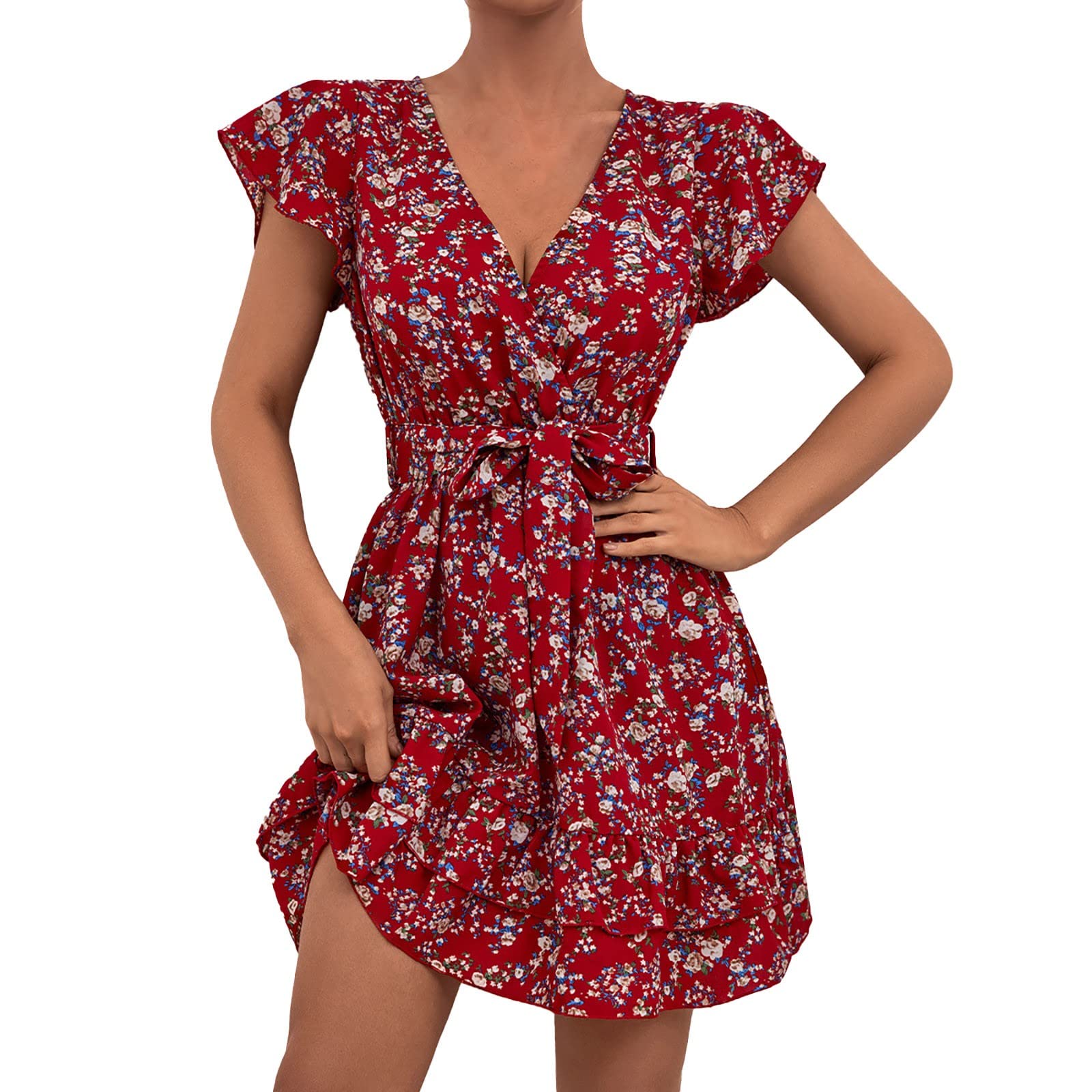 Plus Size Boho Chiffon Midi Skater Dress for Women - Floral Print Ruffled Sleeve Summer Dress | Perfect for Beach Vacations, Music Festivals & Casual Outings