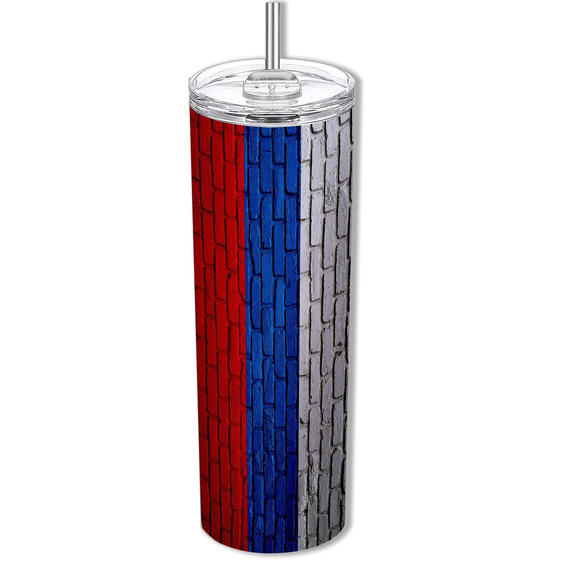ExpressItBest 20oz Skinny Tumbler with Russian Flag Design - Insulated Stainless Steel Travel Mug for Coffee, Tea & Cold Drinks - Perfect for Office, Gym & Outdoor Activities