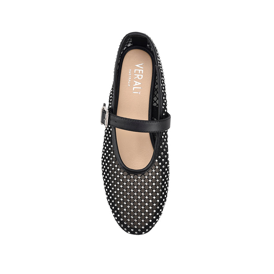 Damsel Diamante Mary Jane Flats - Elegant Black Ballet Shoes for Women | Perfect for Weddings, Parties & Formal Events