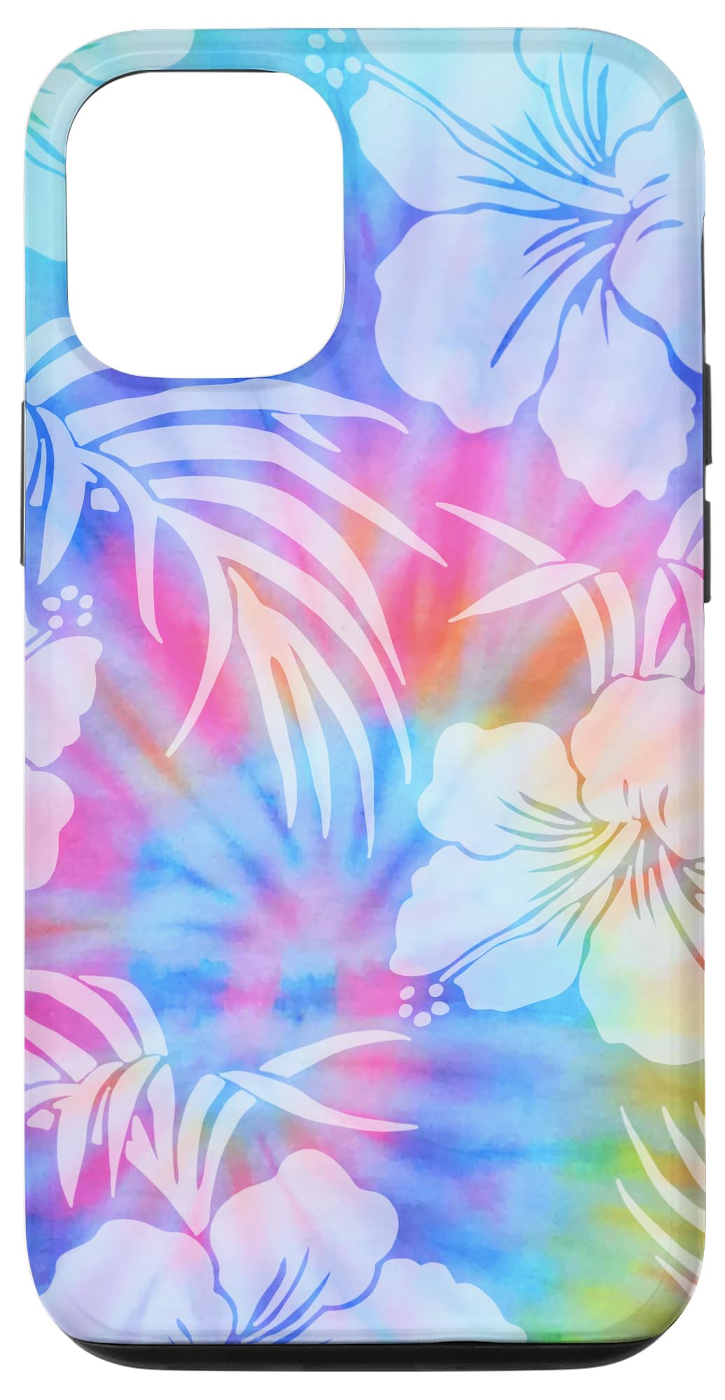 iPhone 12/12 Pro Case - Coconut Girl Hawaiian Print Tie Dye Pastel Rainbow Hibiscus Phone Cover - Perfect for Beach Vacations, Summer Outings & Tropical Theme Parties