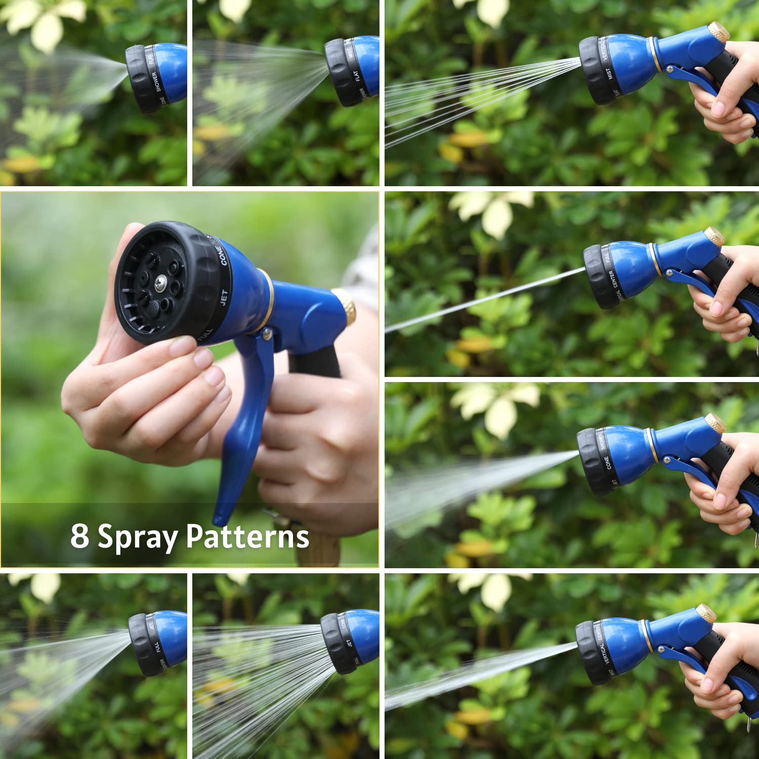 HOSUN Heavy Duty Metal Garden Hose Spray Nozzle - 8 Adjustable Spray Patterns, High Pressure Water Hose Nozzle for Plants, Lawn, Car Washing & Pet Bathing | Perfect for Gardening, Outdoor Cleaning & Household Use