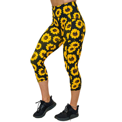 Sunflower Print High Waist Yoga Leggings for Women - Comfortable Workout Pants for Running, Gym & Lounge Wear