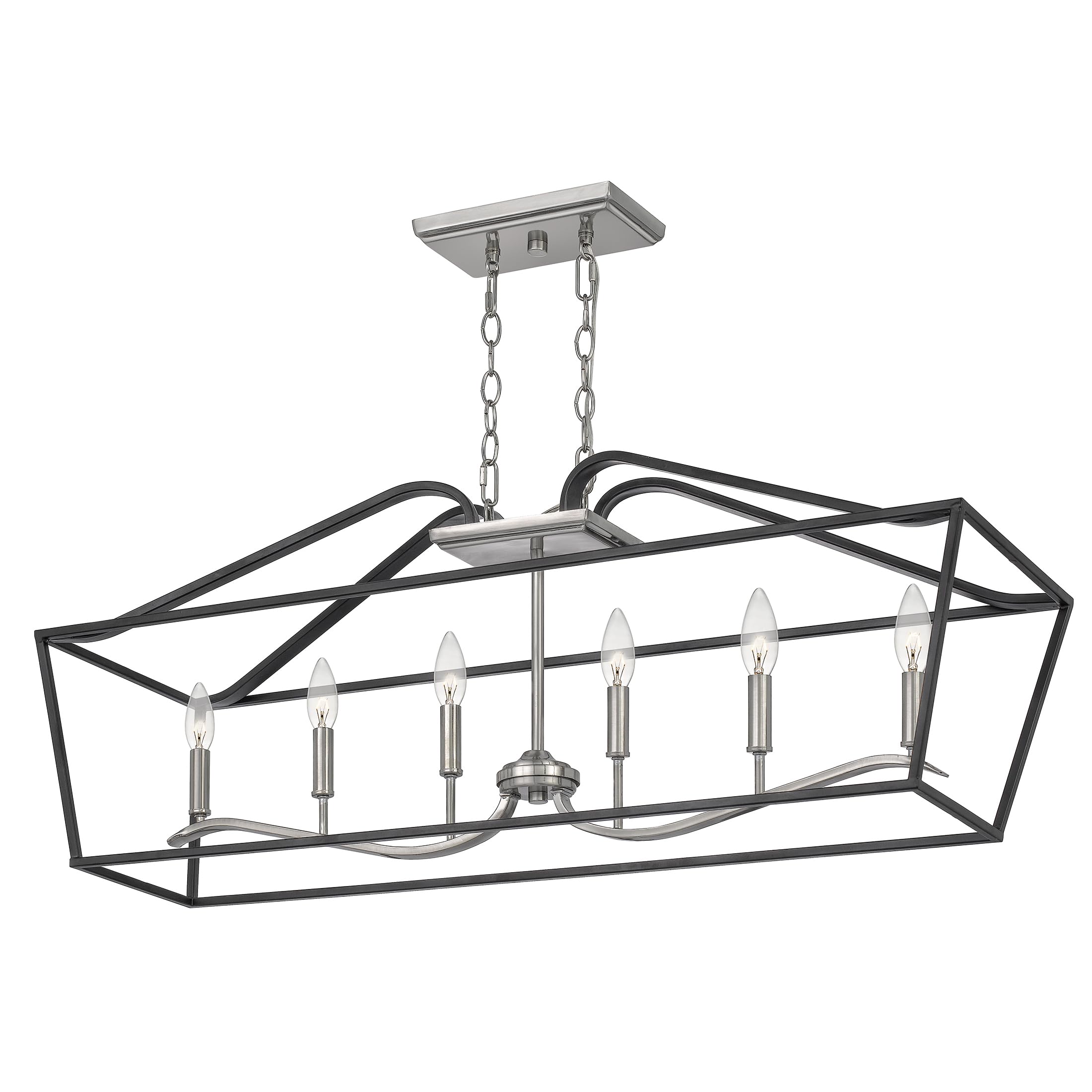 Quoizel Catalina 6-Light Matte Black Linear Chandelier - Modern LED Pendant Lighting for Dining Room, Kitchen Island & Bedroom - Dimmable Fixture with Clear Glass Shades