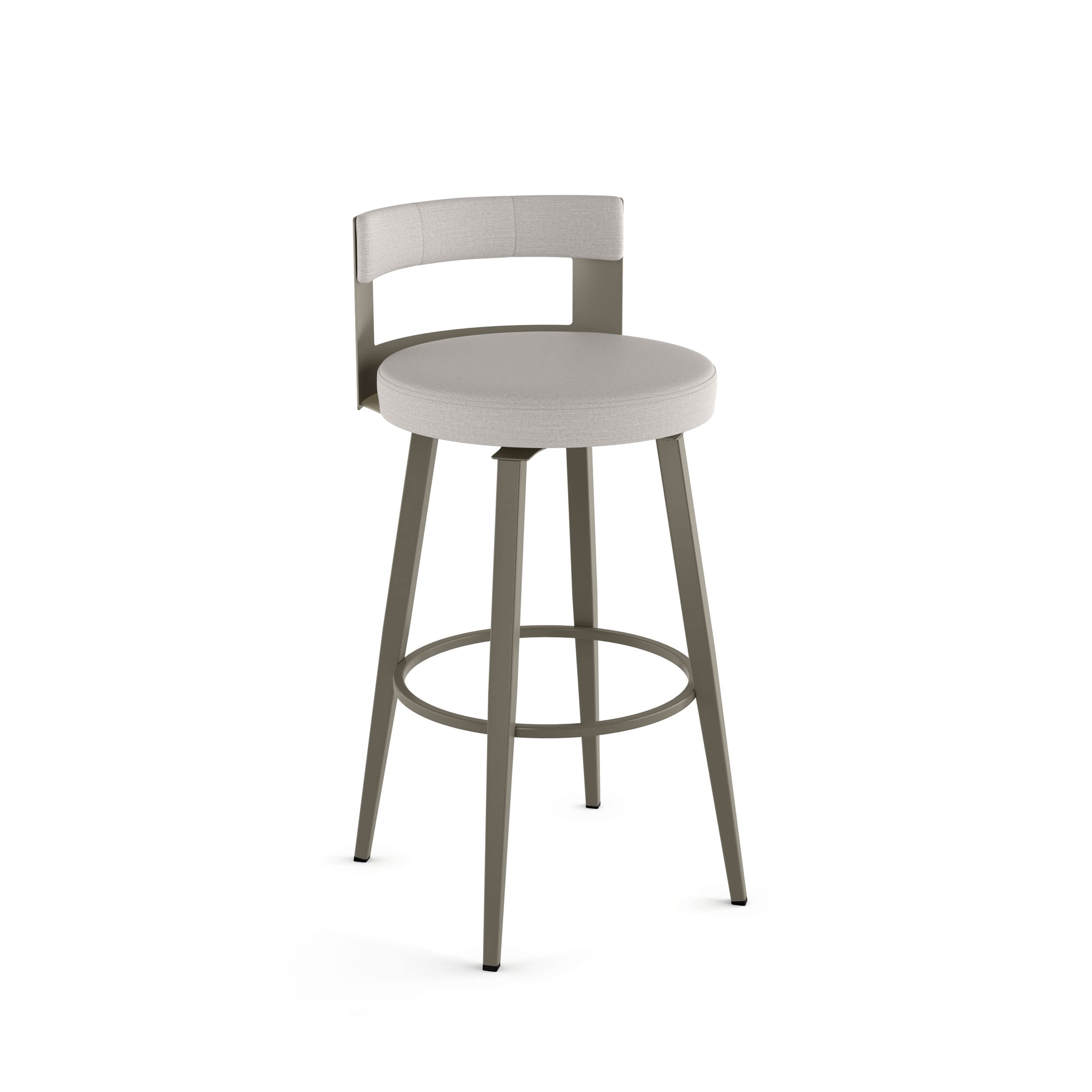 Amisco Paramont 30 Inch Swivel Bar Stool - Light Grey Polyester Fabric with Grey Metal Frame - Perfect for Kitchen Islands, Home Bars, and Breakfast Nooks