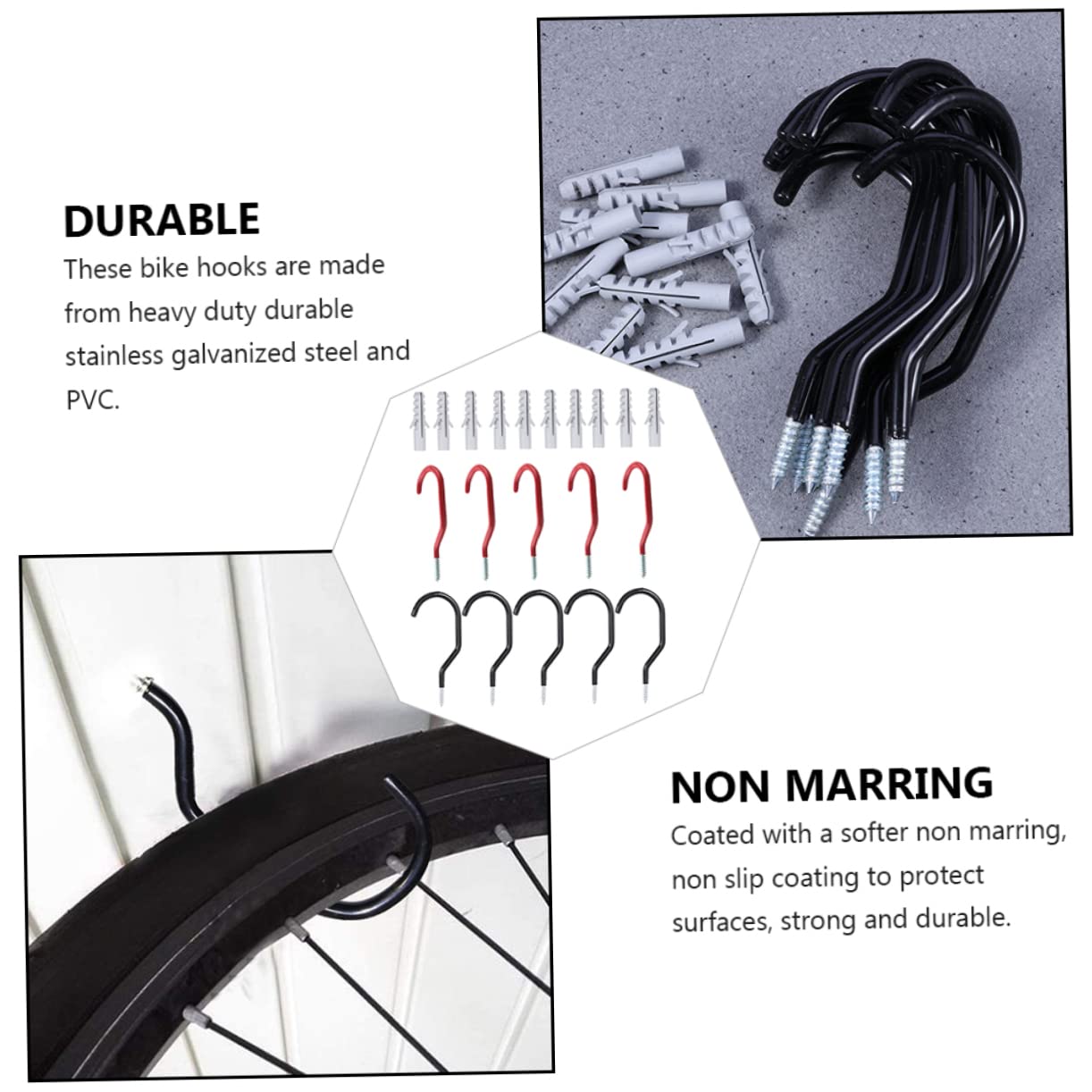 Outanaya 10-Pack Heavy Duty Steel Wall Mount Bike Hooks - Space Saving Bike Storage Rack for Garage, Shed, or Home Organization - Perfect for Mountain Bikes, Road Bikes, and Cycling Gear