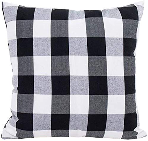 HOPLEE Farmhouse Pillow Covers 16x16 Inch - Black Buffalo Check & Stripe Throw Pillow Covers Set of 4 - Cozy Living Room Decor for Sofa, Couch, Bedroom (Home & Office Use)
