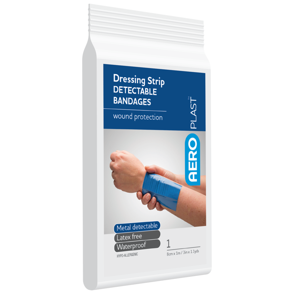 Premium Detectable Dressing Strip 8cm x 1m - Blue Food-Grade Safety Bandage for Industrial & Food Processing Use