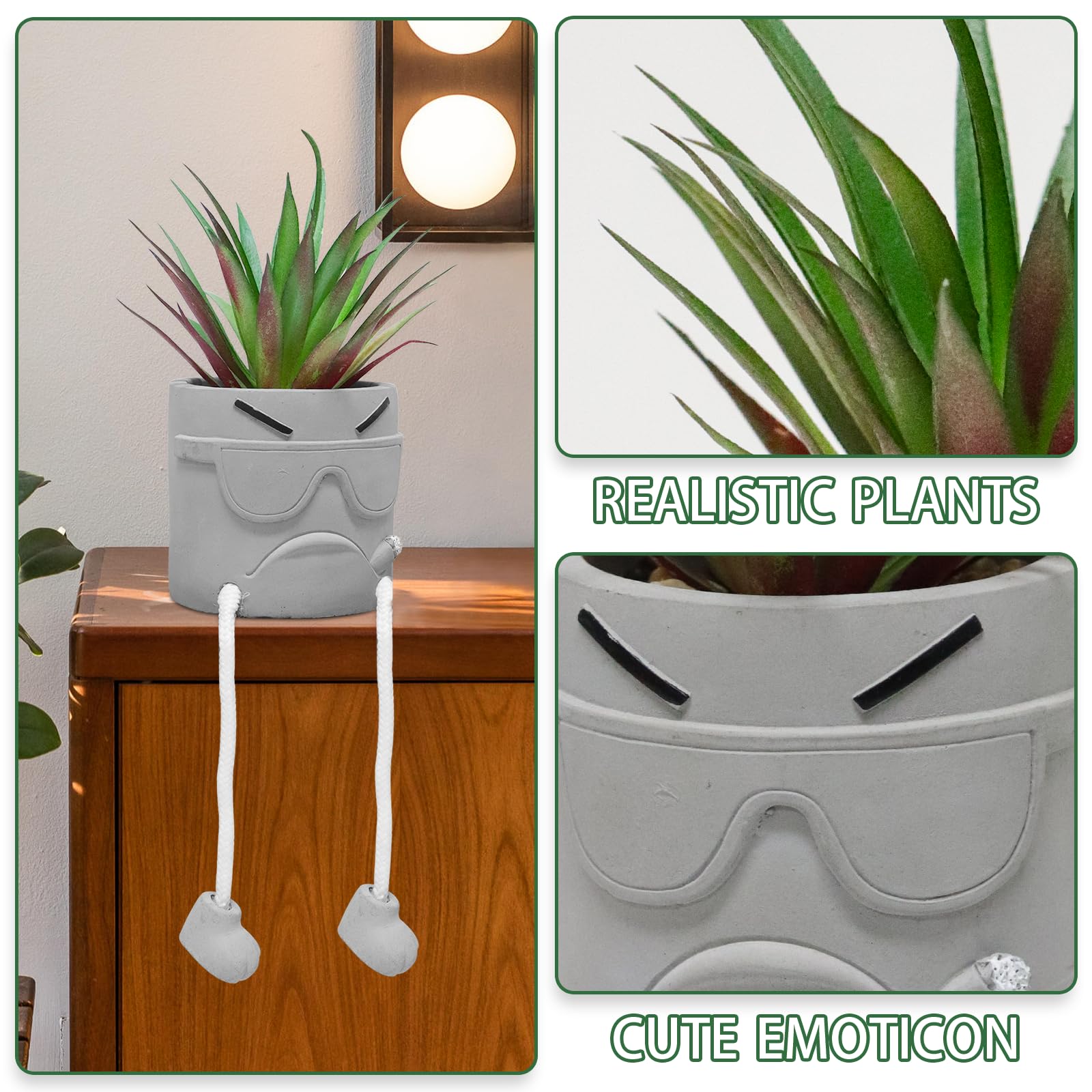 Zerzsy Artificial Succulents in Cement Pots with Hanging Leg - Mini Fake Plants for Kitchen Shelf, Bathroom Decor, Office Wall & Home Decor - Perfect for Indoor Greenery and Space-Saving Decorations