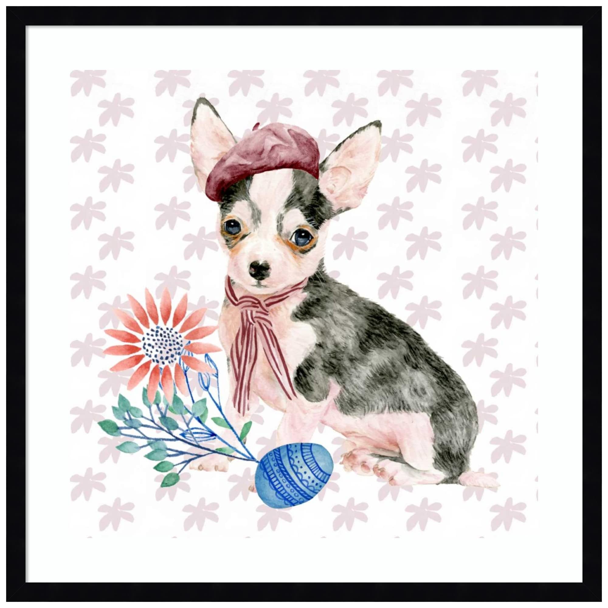Amanti Art Wood Framed Wall Decor - Easter Pups II by Melissa Wang, 25x25 Inch Square Canvas Print with Svelte Noir Black Frame - Perfect for Living Room, Bedroom & Easter Home Decor