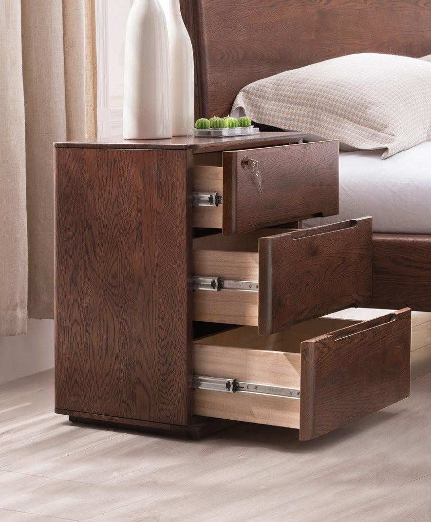 Solid Oak Wood Nightstand with Lock - Stylish and Secure Bedside Table for Bedroom Decor