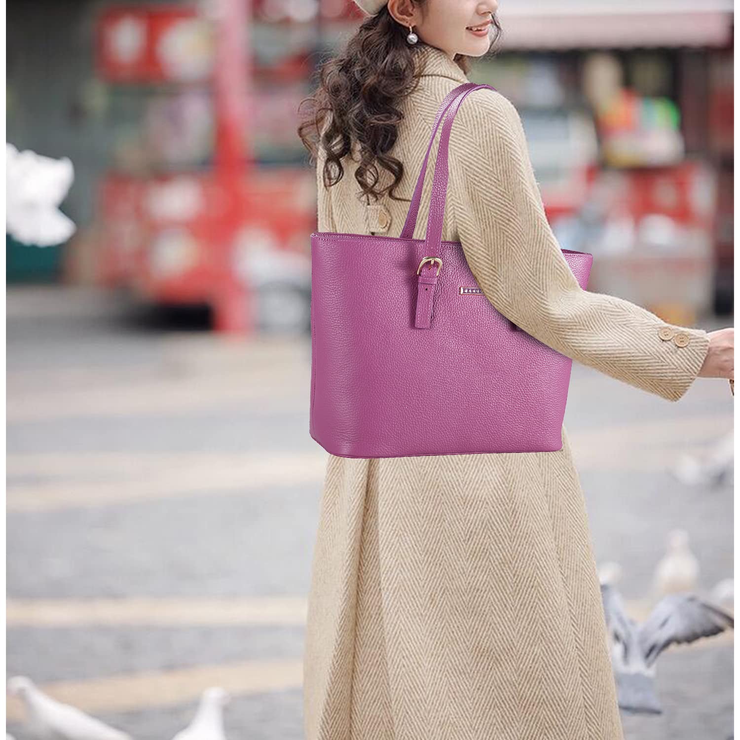 Banuce Large Capacity Leather Tote Bag for Women - Stylish Zippered Shoulder Purse & Handbag | Perfect for Work, Travel & Daily Use