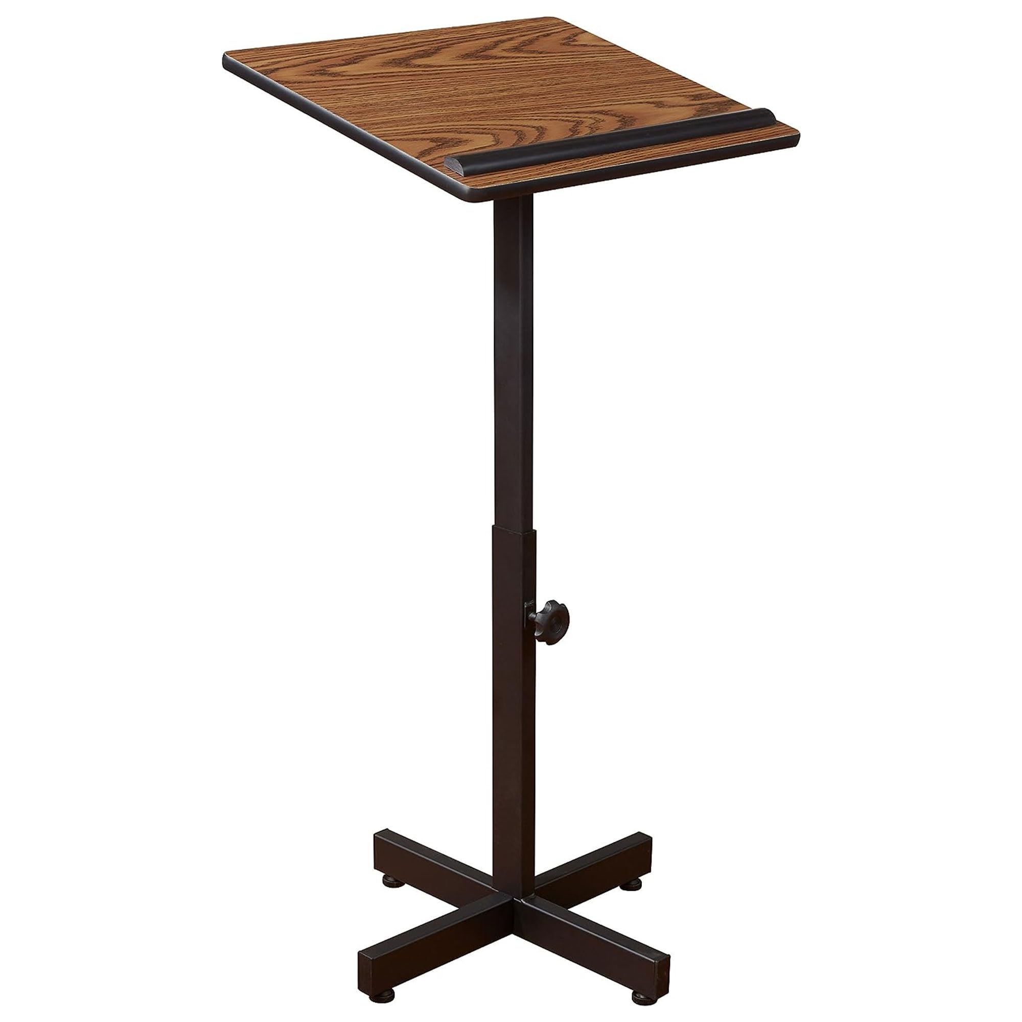 Oklahoma Sound Portable Adjustable Height Lectern Stand - 16x20 Inch Reading Surface with Book & Paper Stop - Medium Oak Finish for Church, Classroom & Public Speaking Events