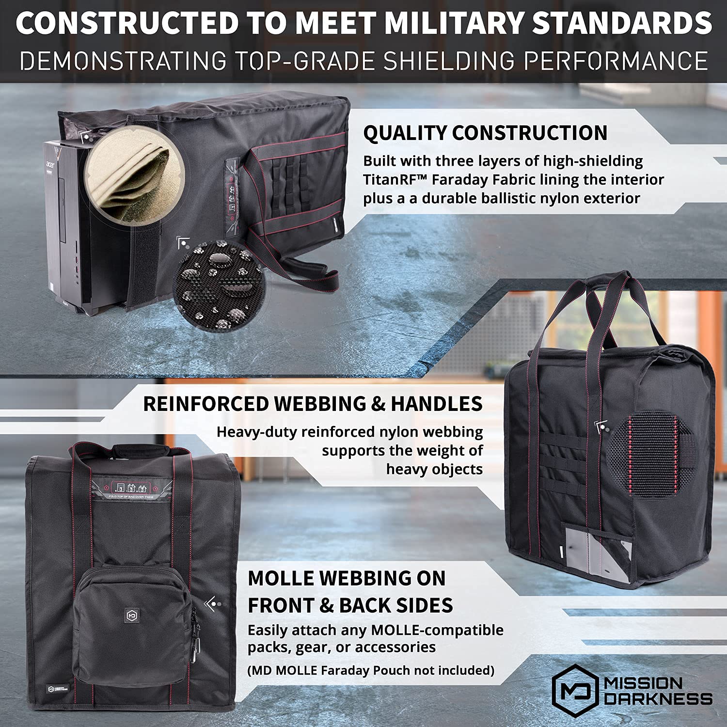 Mission Darkness T10 Faraday Bag for Computer Towers & XL Electronics - Military-Grade Faraday Cage for Digital Forensics, EMP Protection & RF Signal Blocking | Ideal for Preppers, Data Security & Emergency Preparedness