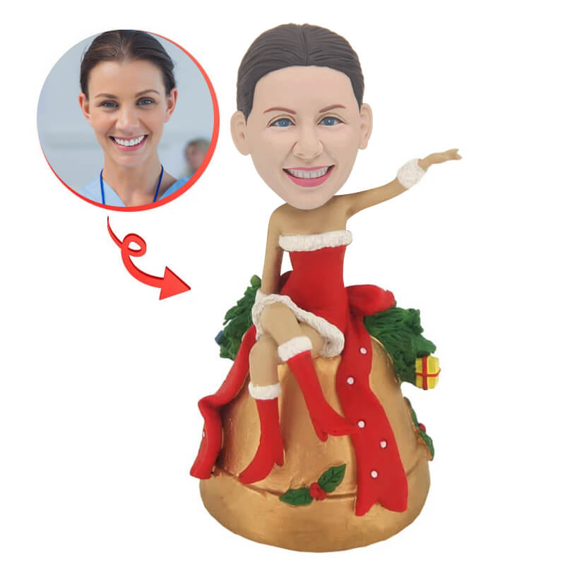 Custom Lovely Santa Girl Bobblehead - Personalized Christmas Decoration for Office Desk, Home Decor & Gift Idea