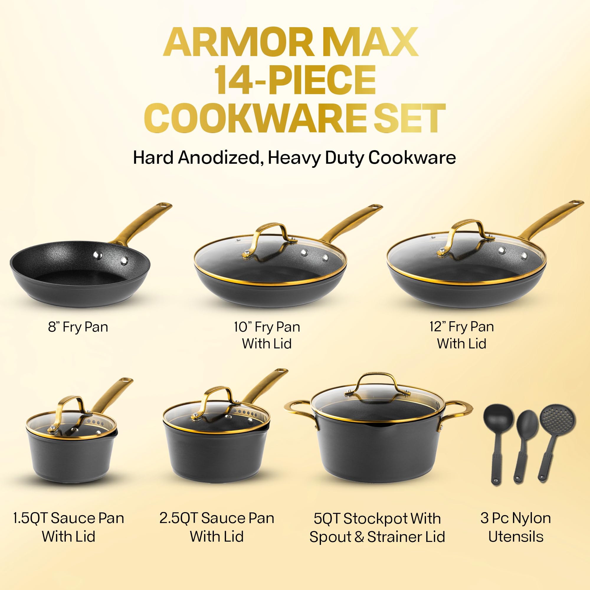 GRANITESTONE 14-Piece Induction Cookware Set - Nonstick Pots and Pans with Hard Anodized Coating | Oven & Dishwasher Safe | Perfect for Everyday Cooking, Family Meals & Professional Kitchens