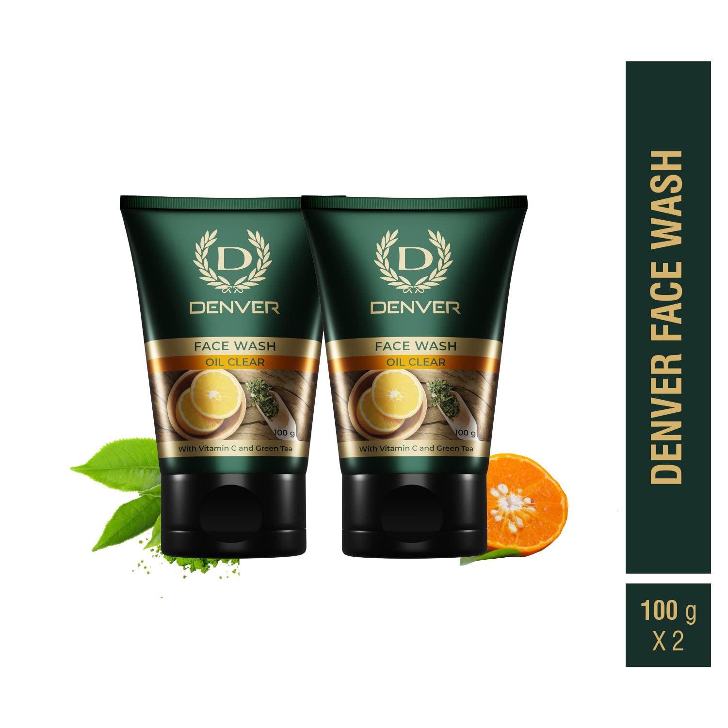 DENVER Oil Clear Face Wash - 100GM Each (Pack of 2) | Vitamin C & Green Tea Infused Oil Control Cleansing Gel for Men | Oily & Combination Skin Care | Deep Cleansing & Pore Minimizing | Perfect for Daily Face Wash Routine & Post-Workout Skincare