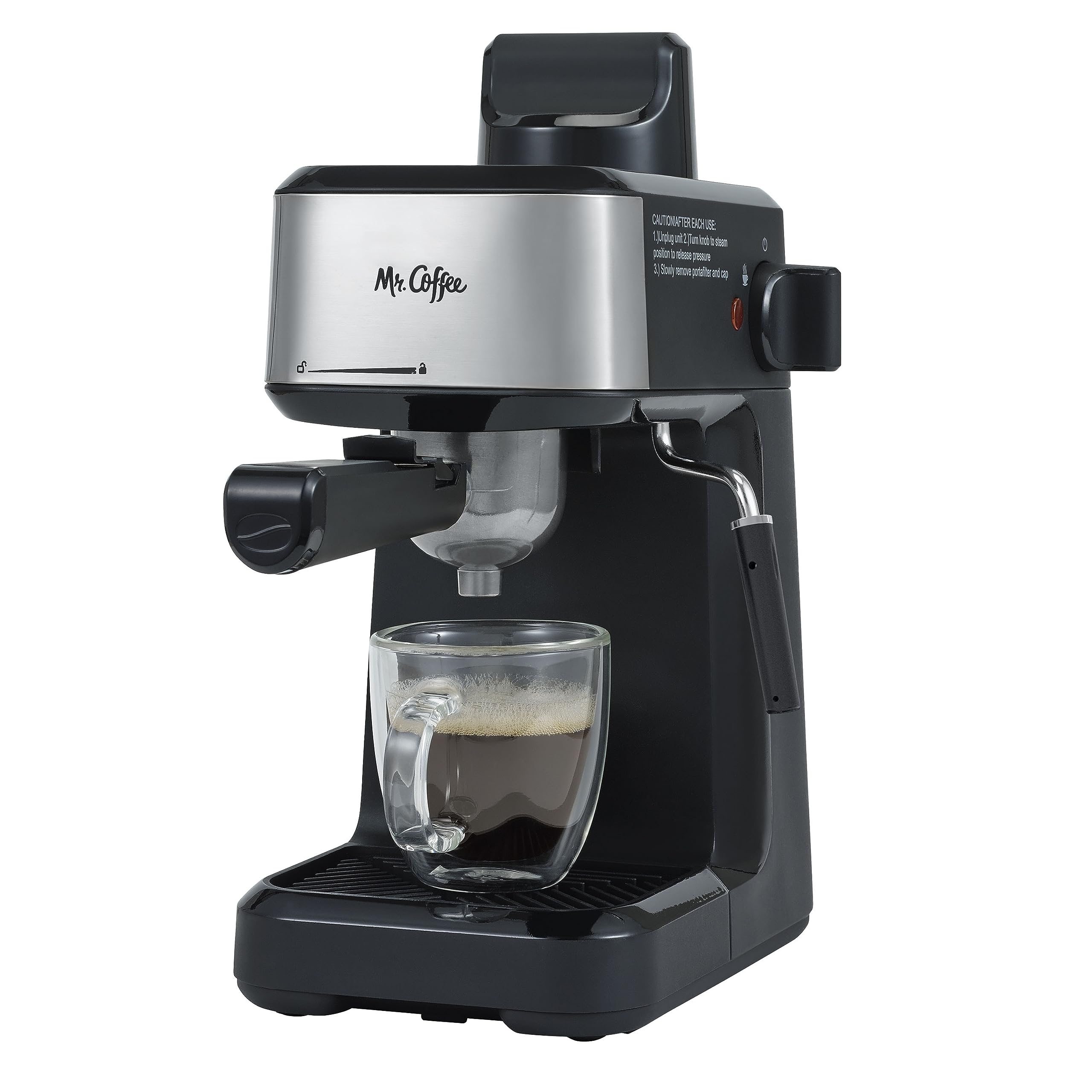 Mr. Coffee® 4-Shot Espresso Machine with Milk Frother - Stainless Steel Steam Espresso Maker for Latte, Cappuccino & Coffee - Perfect for Home Baristas & Coffee Lovers (Office, Kitchen, Breakfast)