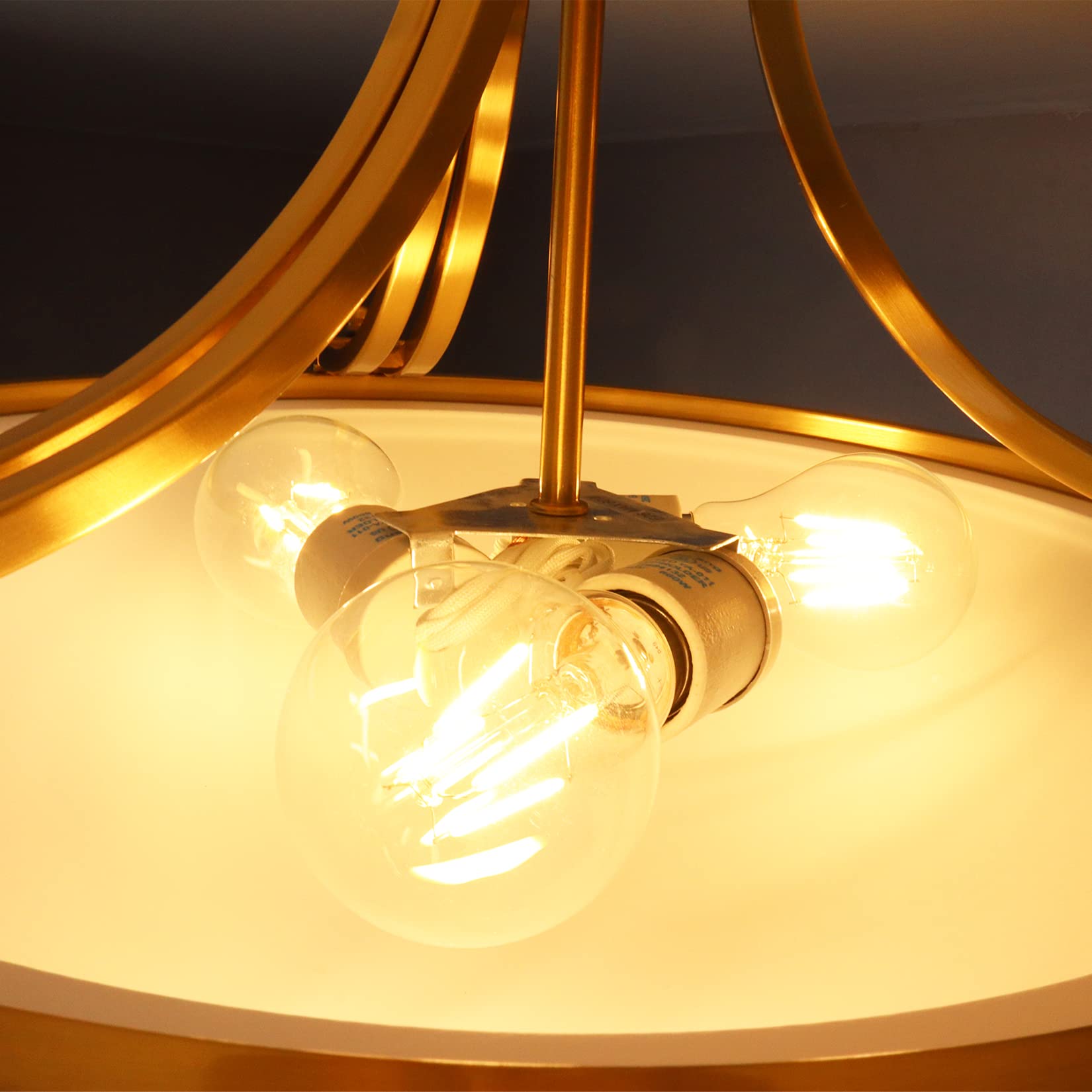 SAMTEEN 3-Light Modern Brass Semi Flush Mount Ceiling Fixture - Mid Century Gold Finish with Milk Glass Shade - Perfect for Hallway, Bedroom, Foyer & Kitchen Lighting