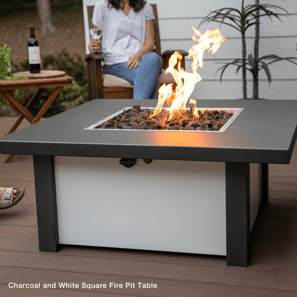 Modern Blaze 42 Inch Square Fire Pit Table - Outdoor Propane Gas Fire Pit with Lava Rocks & Glass Wind Guard - Perfect for Patio, Backyard, Garden & Poolside Gatherings (SAFTS4624ST)