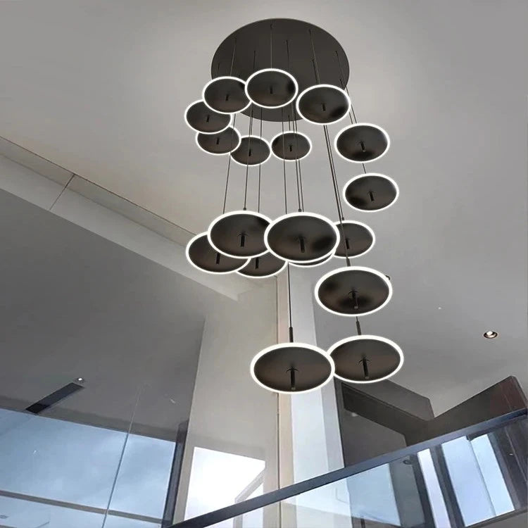 Modern Spiral Round Scandinavian Chandelier - Elegant Ceiling Light Fixture for Staircase, Living Room & Dining Room - Energy Efficient LED Lighting for Home Decor