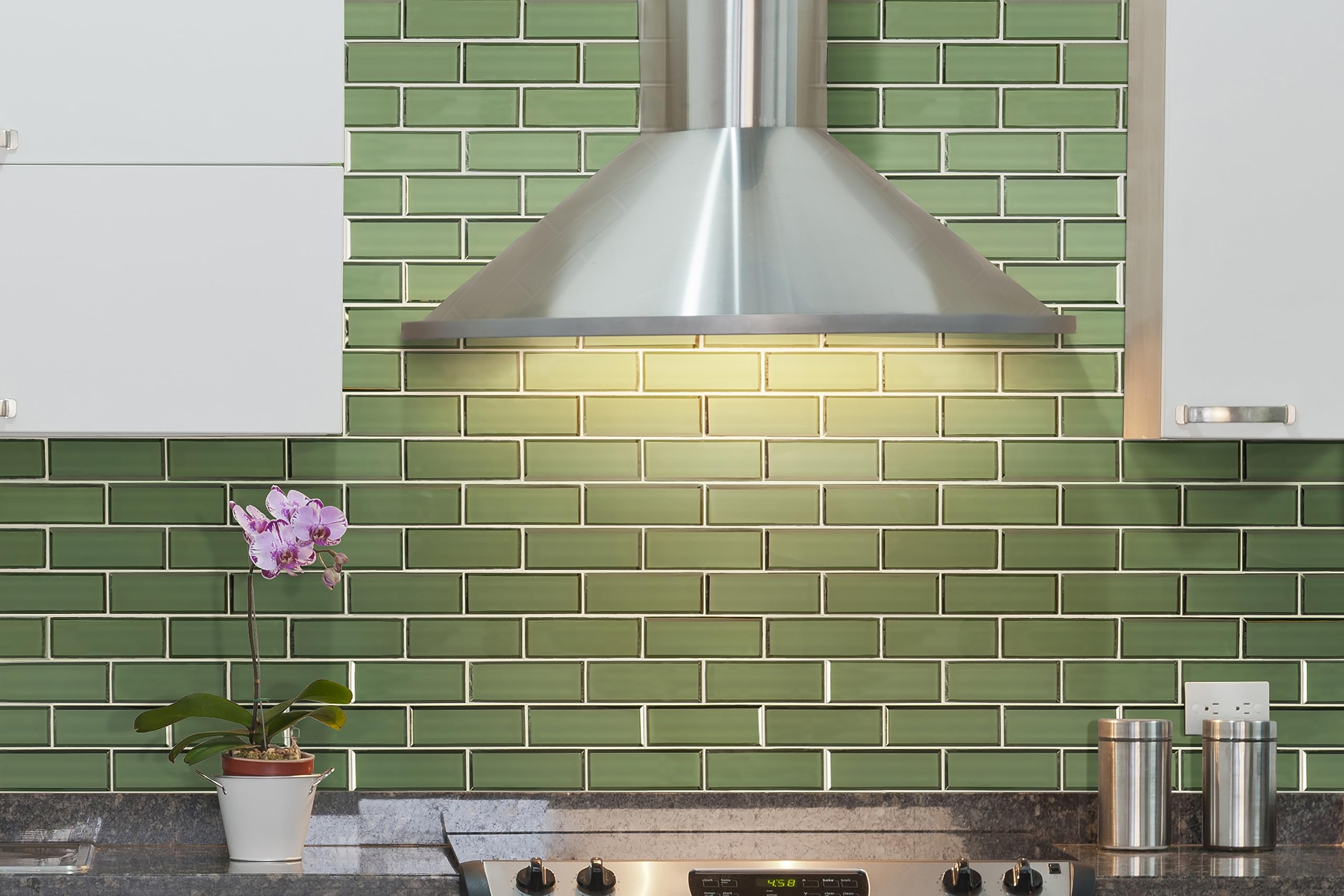 MSI Evergreen 11.73x11.73 Inch Beveled Glass Subway Tile - Premium Kitchen Backsplash, Bathroom & Shower Wall Tile (2x6 Inch Mesh Mounted) - Perfect for Modern Home Renovation & Interior Design