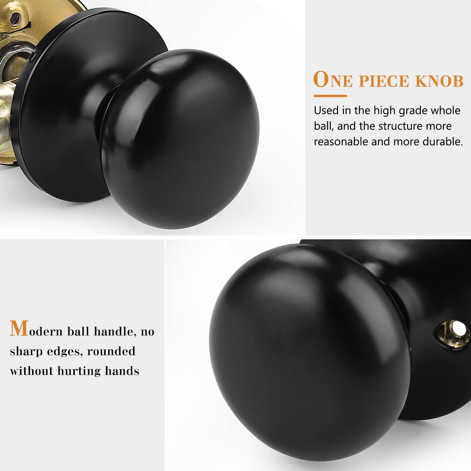 Probrico 10-Pack Matte Black Interior Door Knobs - Passage Door Handles for Closet & Hallway | Universal Design for Bedroom, Bathroom & Office Doors
