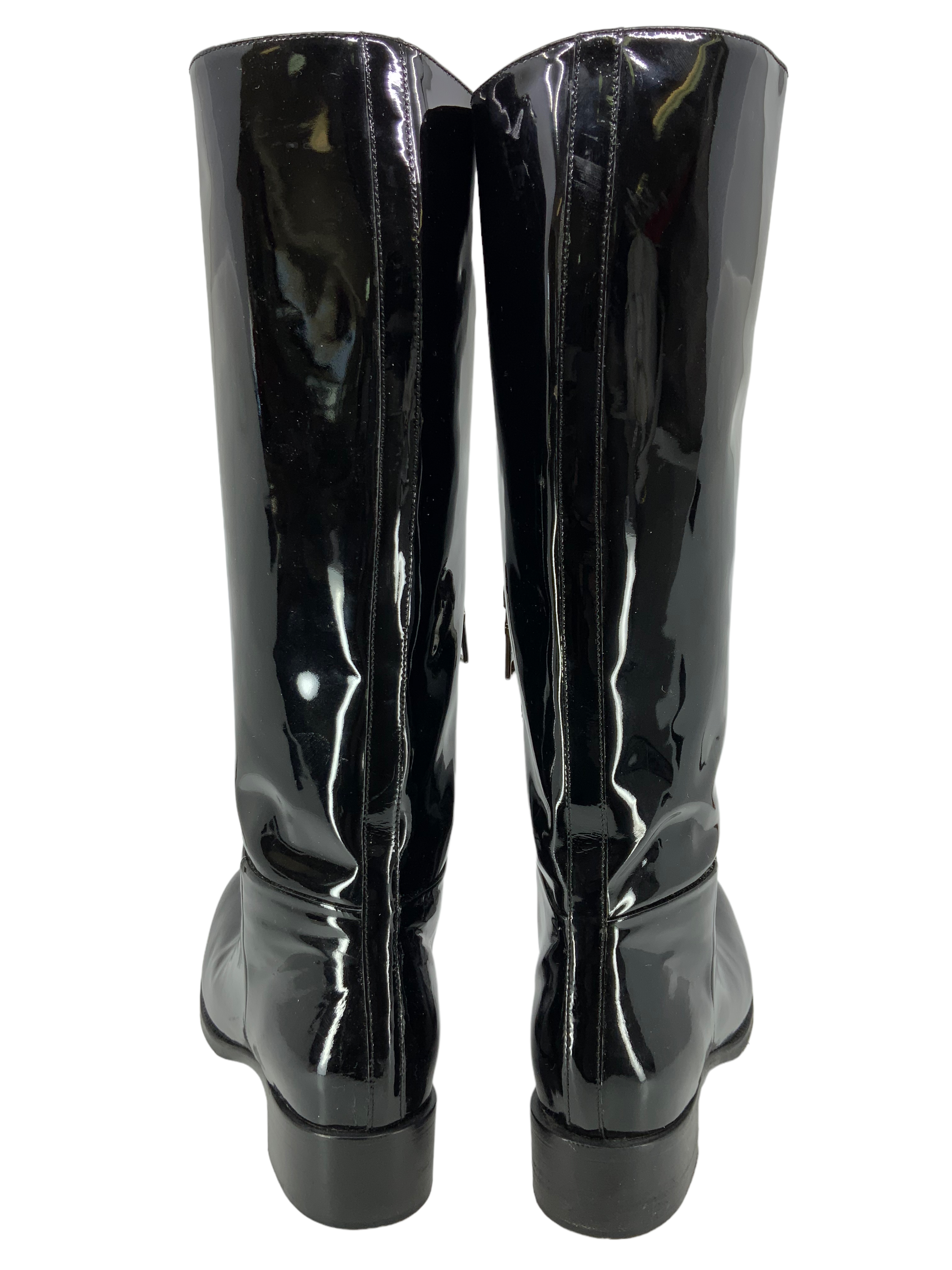 PRADA Patent Leather Mid Calf Boots Women's Size 6.5 - Stylish Knee High Fashion Boots for Office, Party & Winter Outfits