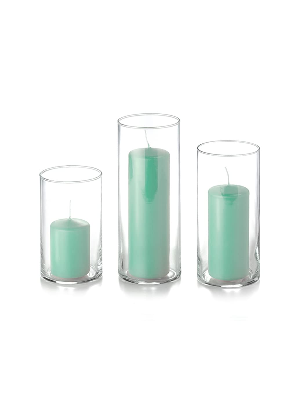 Yummi Set of 36 Slim Pillar Candles & Cylinder Vases - Blue Jade - Perfect for Weddings, Centerpieces, Home Decor & Romantic Ambiance