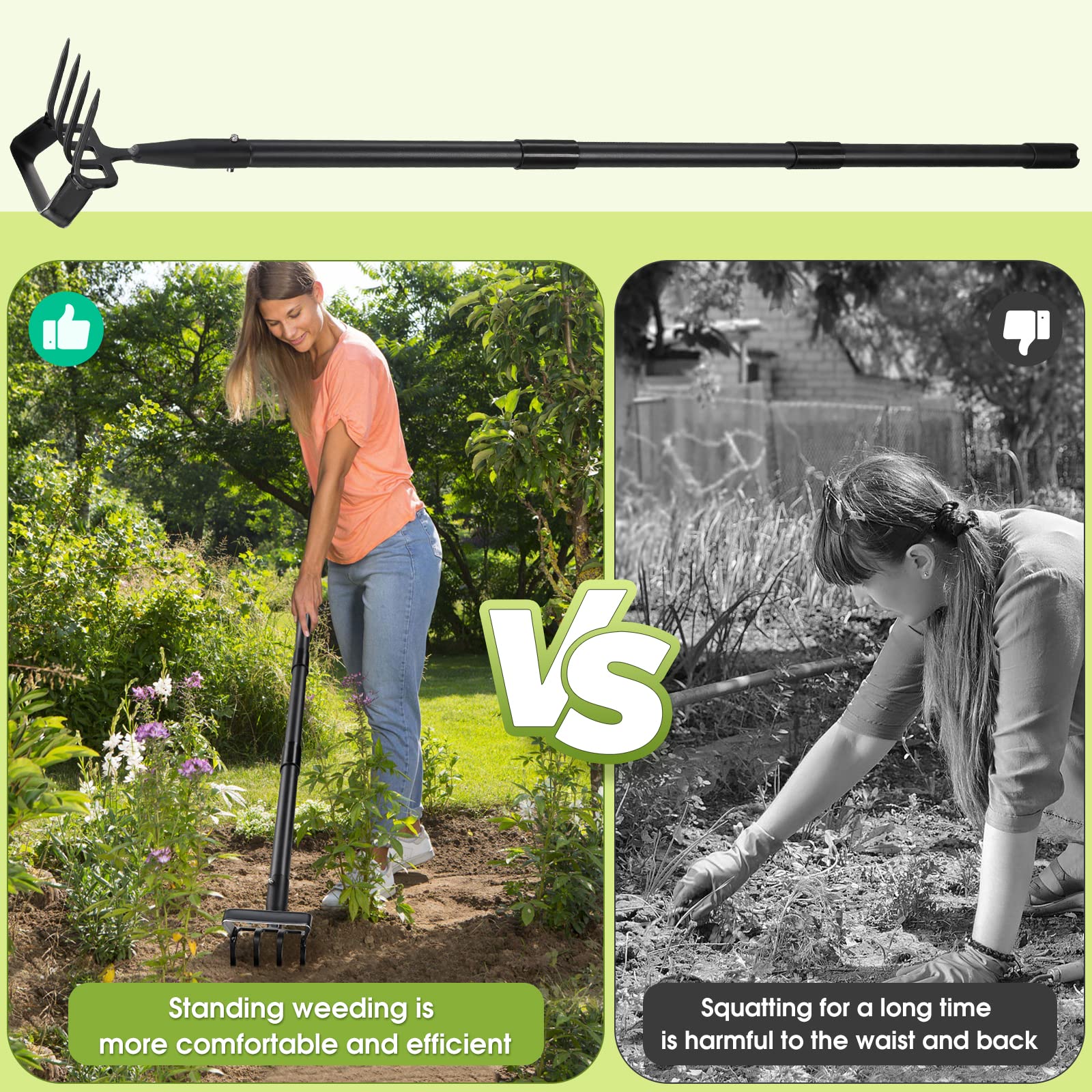 2-in-1 Weed Puller & Garden Hoe Tool with Adjustable 37