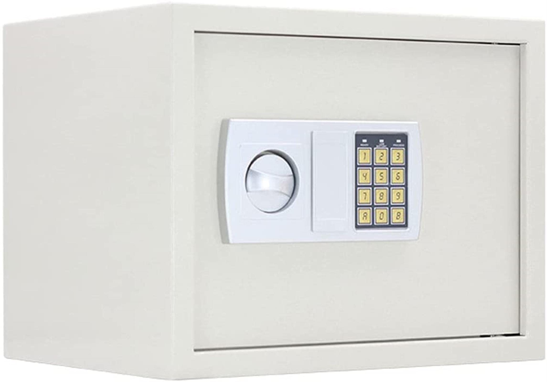 Steel Home Security Safe Box with Digital Keypad - Electronic Safe for Money, Jewelry & Passports - Portable Security Safe for Home, Office & Travel - White & Gold (Ideal for Bedroom, Closet & Hotel Use)