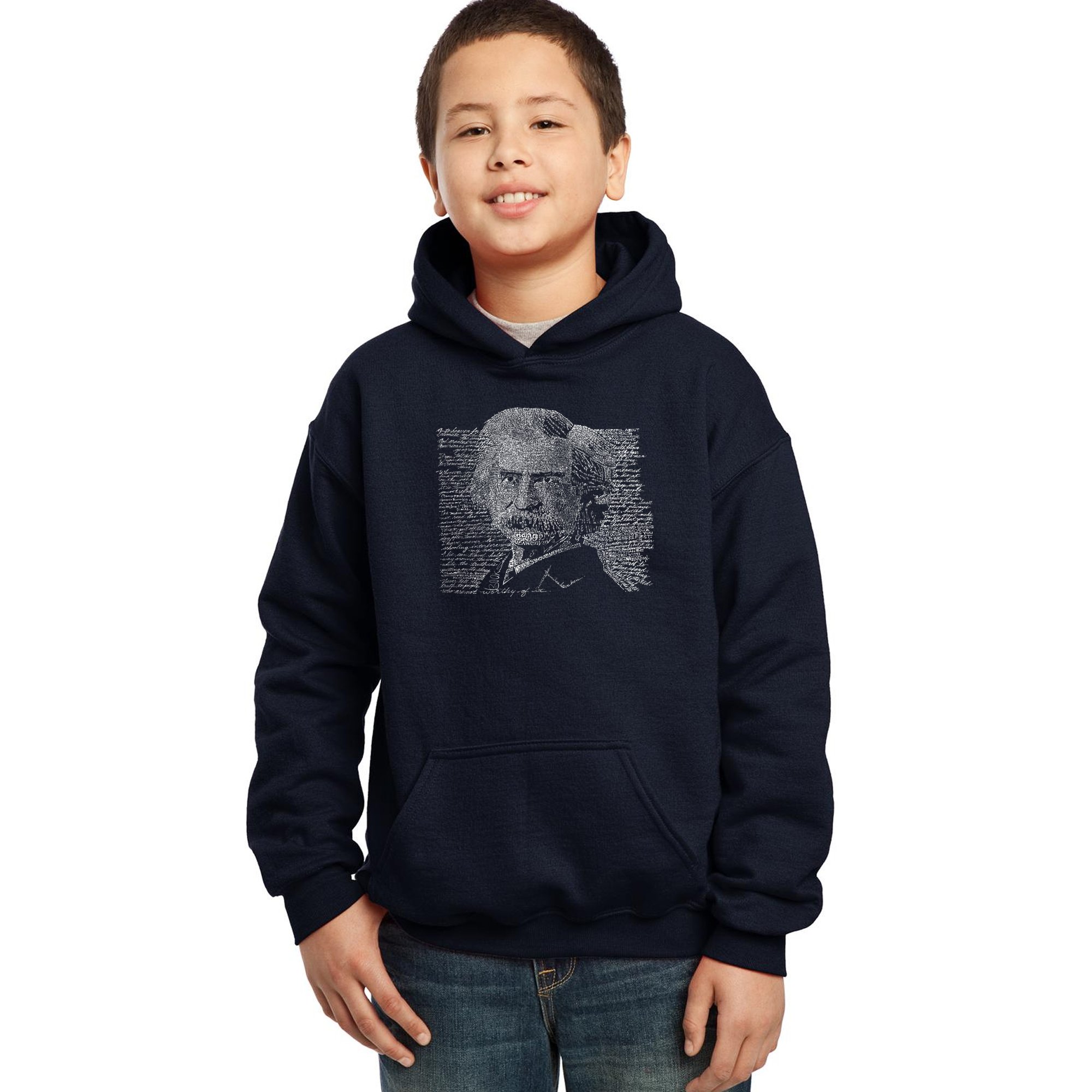 LA POP ART Boys' Word Art Hooded Sweatshirt - Mark Twain Quote | Trendy Graphic Pullover for Teens | School, Casual Wear & Street Style