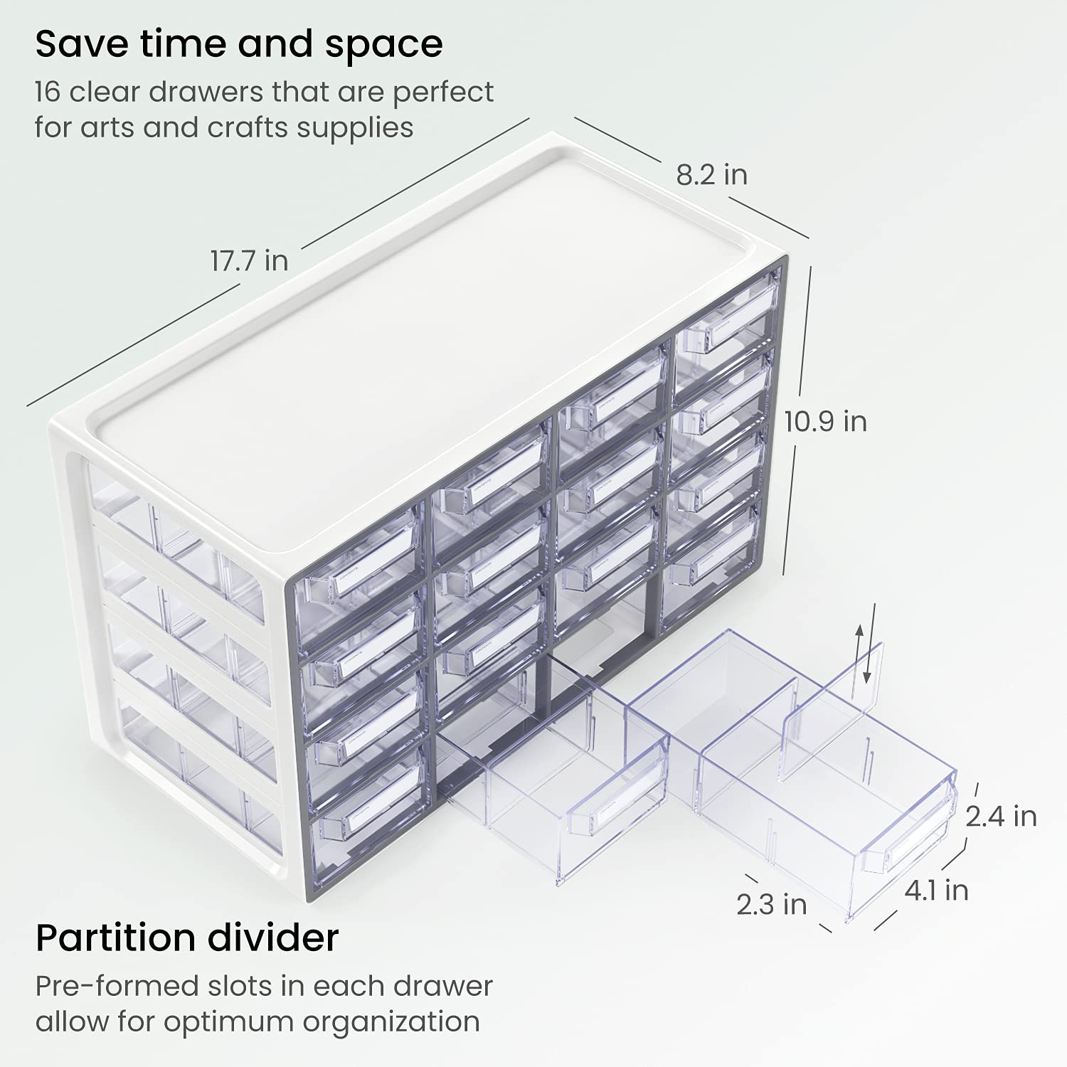 Arteza 16-Drawer Plastic Storage Cabinet - 17.7 x 8.2 x 10.9 Inches, White | Multi-Compartment Organizer with Stopper Drawers | Perfect for Makeup, Art Supplies, Jewelry & Craft Storage | Home, Office & Beauty Salon Organization Solution