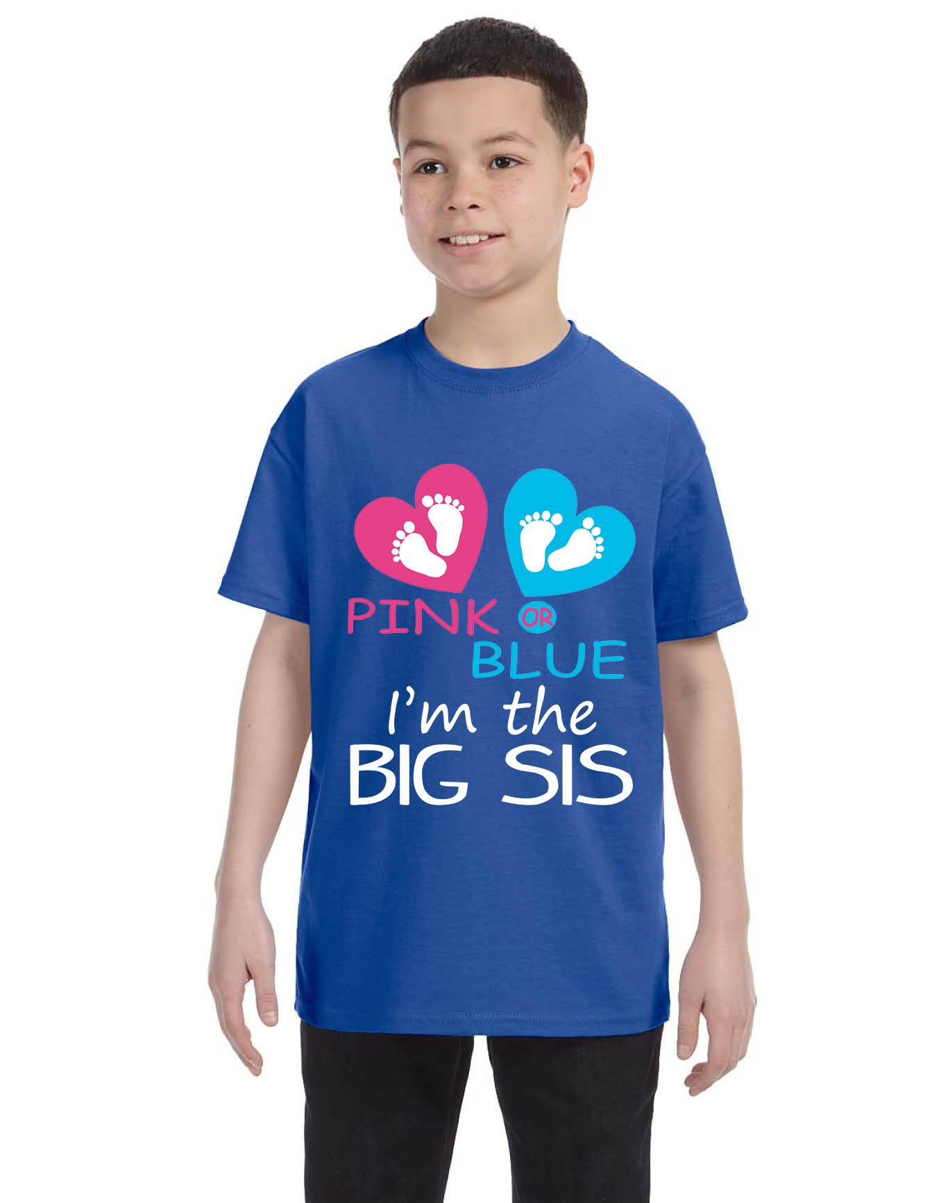 ALLNTRENDS Kids & Youth 'I'm the Big Sis' T-Shirt - Pink or Blue - Gender Reveal & Newborn Announcement - Perfect for Sibling Photo Shoots & Baby Shower Gifts